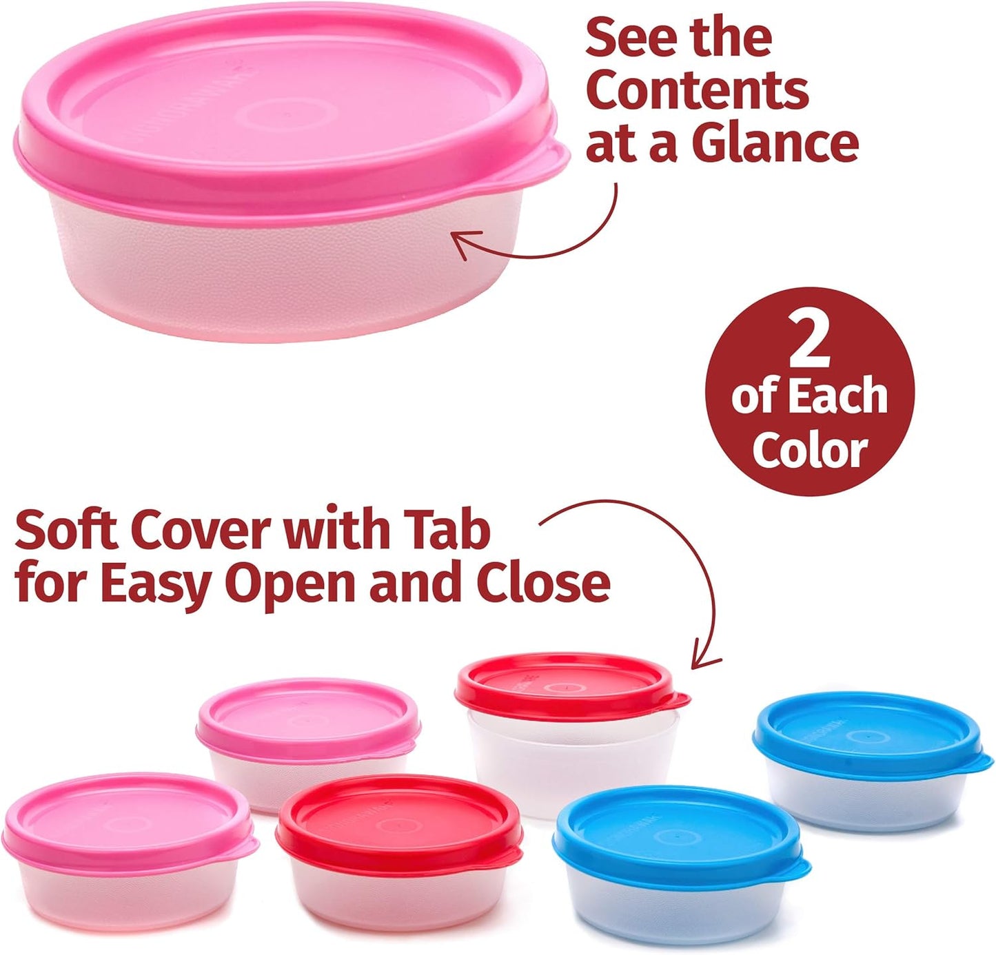 SIGNORA WARE Condiment Containers with Lids- 6 pk. 2.3 oz.Salad Dressing to go Small Food Storage Containers- Sauce Cups Leak proof Reusable Plastic BPA free for Lunch Box Picnic Travel