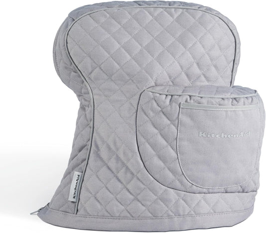 KITCHENAID Fitted Tilt-Head Stand Mixer Cover with Storage Pocket, Quilted 100% Cotton,14.4"x18"x10", Grey
