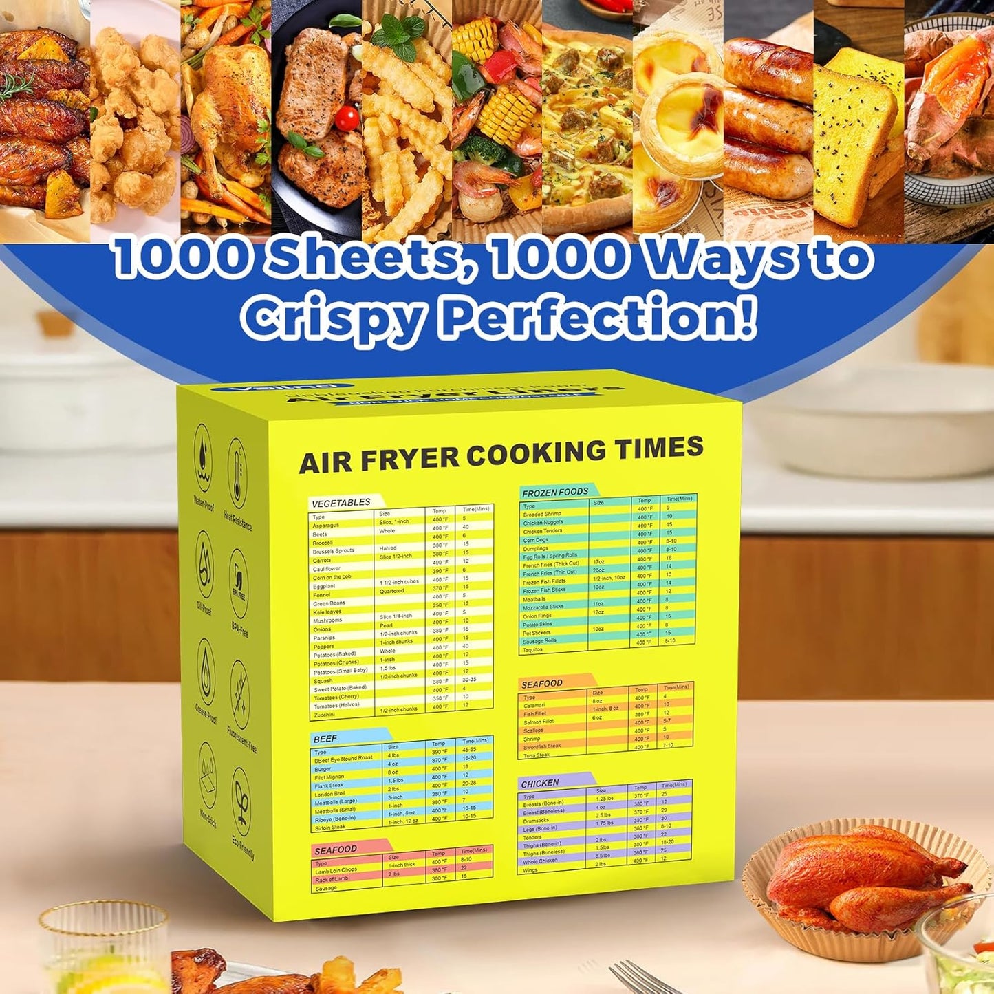 1000 Pcs Air Fryer Paper Liners, 8" Round Air Fryer Liners Disposable, Heavy-Duty Parchment Paper for 5-8 qt Airfryer Basket, Non-Stick & Grease-Proof Baking Liner for Oven Pan