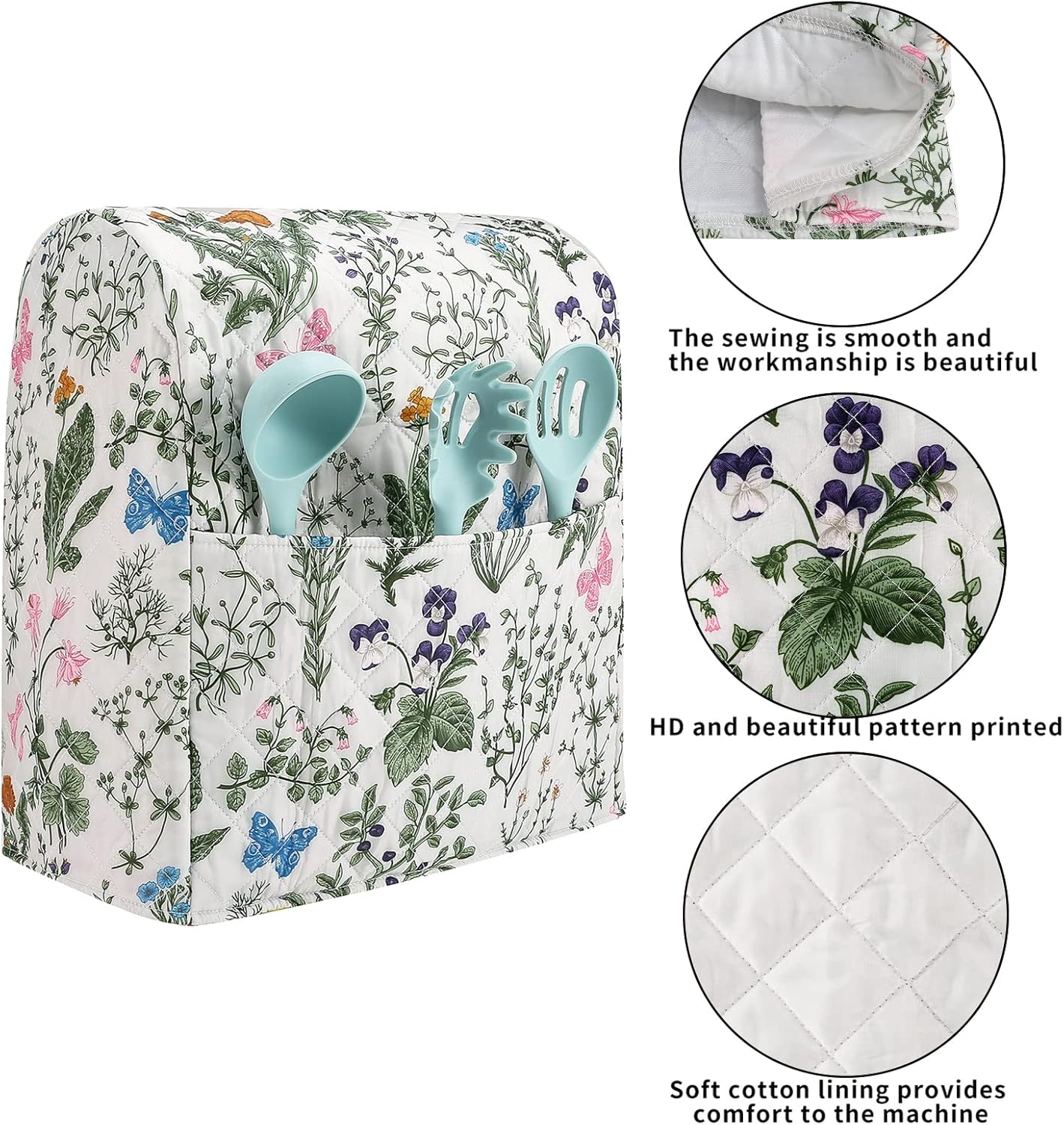 Stand Mixer Cover,Floral and Plants Kitchen Mixer Cover Compatible With 5-8Qt Kitchenaid Hamilton Mixers,Spring Summer Kitchen Decor,Kitchen Aid Mixer Covers,Pioneer Woman Kitchen Aid Mixer Assecories