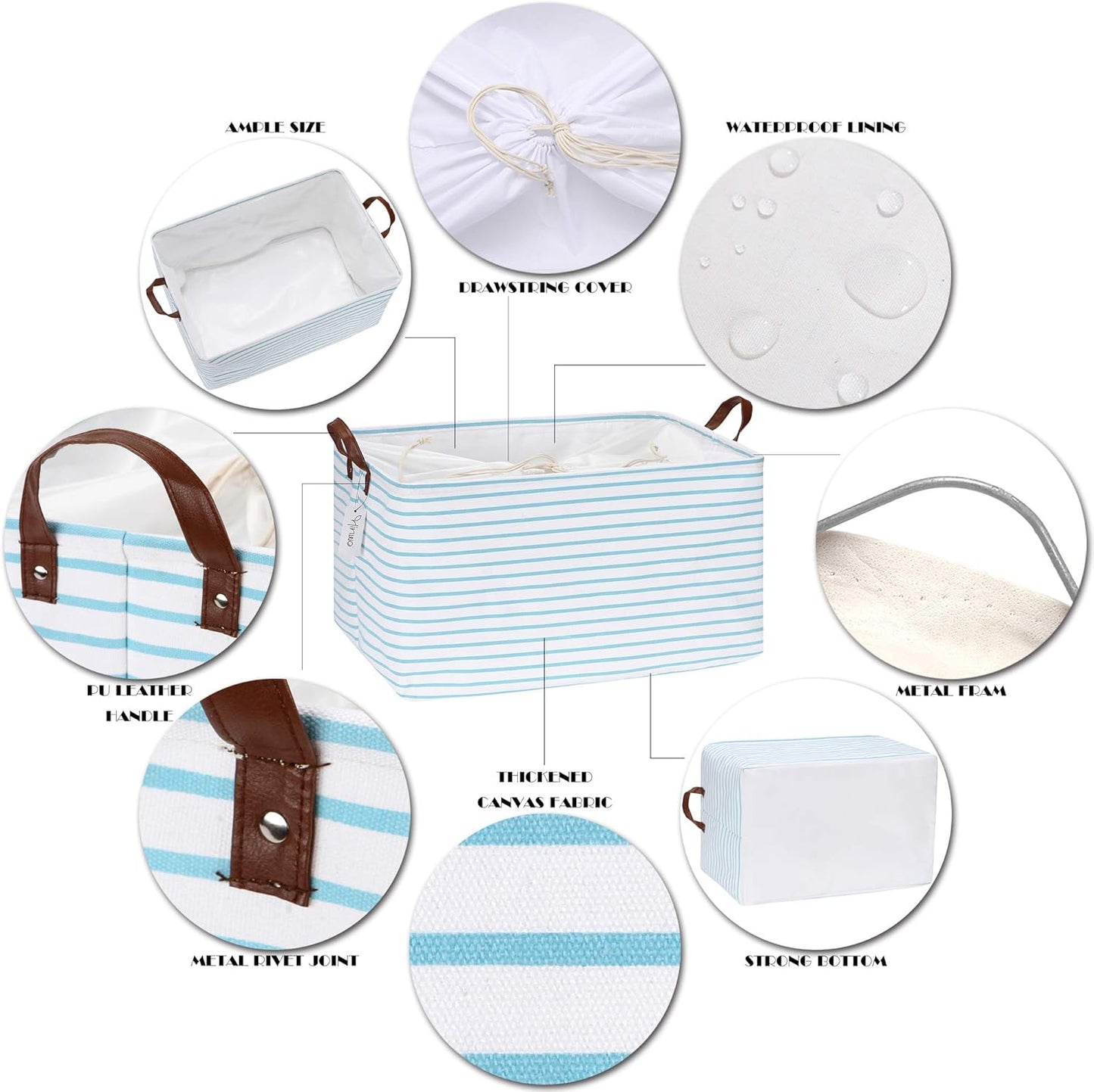 Hinwo 70L Extra Large Storage Bins, Closet Organizers and Storage, Foldable Clothes Storage Baskets with Handles, Containers for Clothing, Blanket, Comforters, Toys, Bedding (Aqua Stripe)