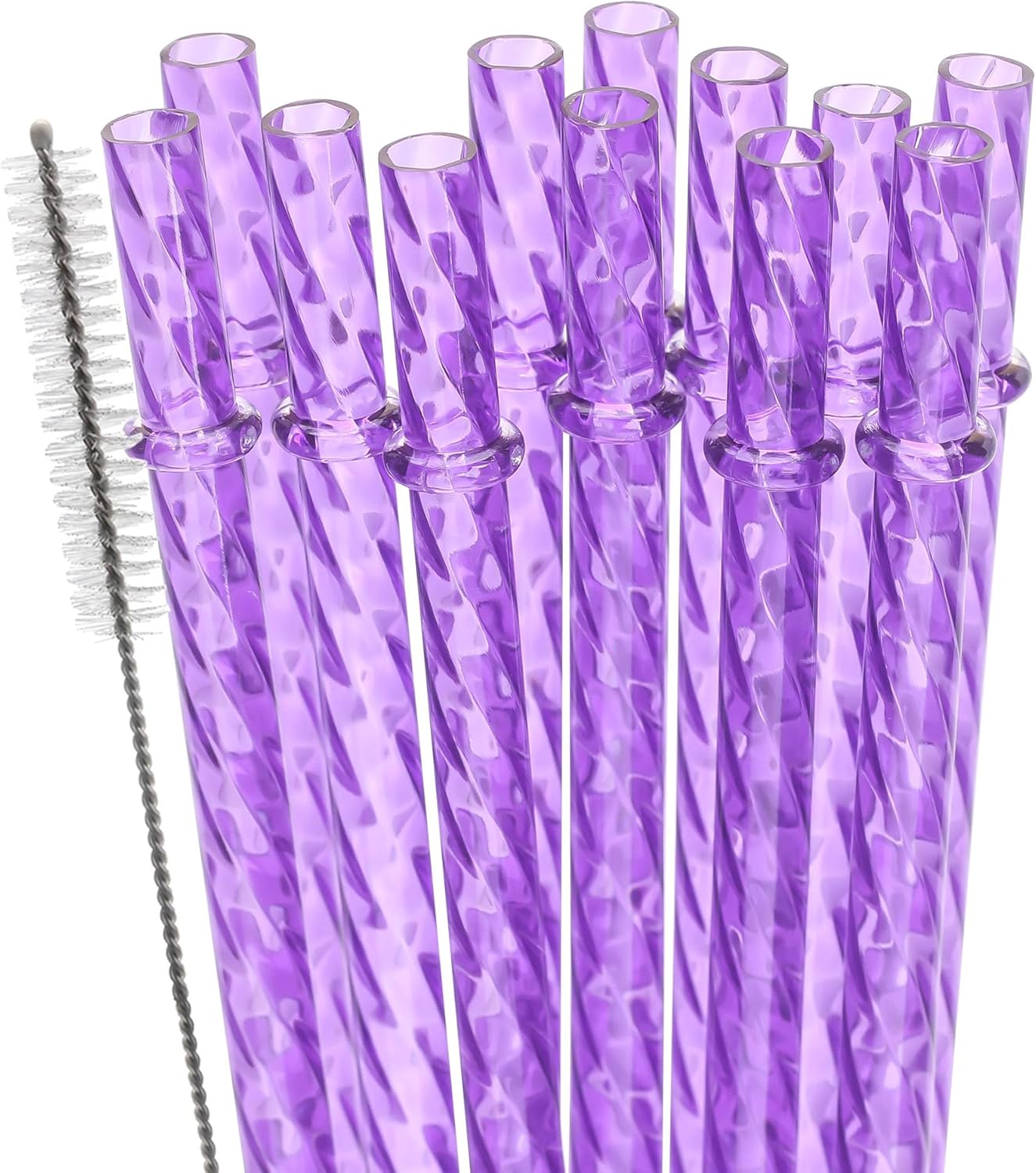 Dakoufish 12 Inch Reusable Clear Plastic Swirl Drinking Straws for 30 oz & 40 oz Jars/Tumblers,Set of 12 Pcs Replacement Crystal Purple Straws with Cleaning Brush (12inch,Purple)