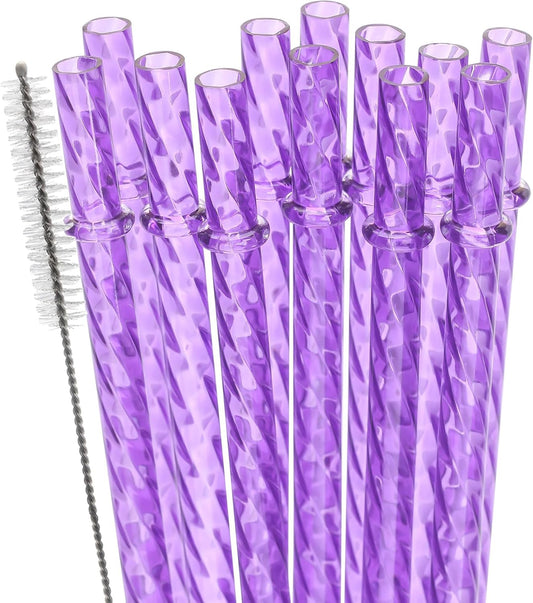 Dakoufish 12 Inch Reusable Clear Plastic Swirl Drinking Straws for 30 oz & 40 oz Jars/Tumblers,Set of 12 Pcs Replacement Crystal Purple Straws with Cleaning Brush (12inch,Purple)