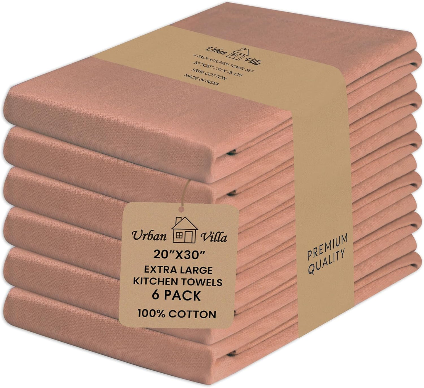 Urban Villa Kitchen Towels Solid Rust Towels Set of 6 20" X30” 100% Cotton Highly Absorbent Quick Drying Dish Cloths & Dish Towels Thanksgiving Fall Tea Towels with Hanging Loop Towels