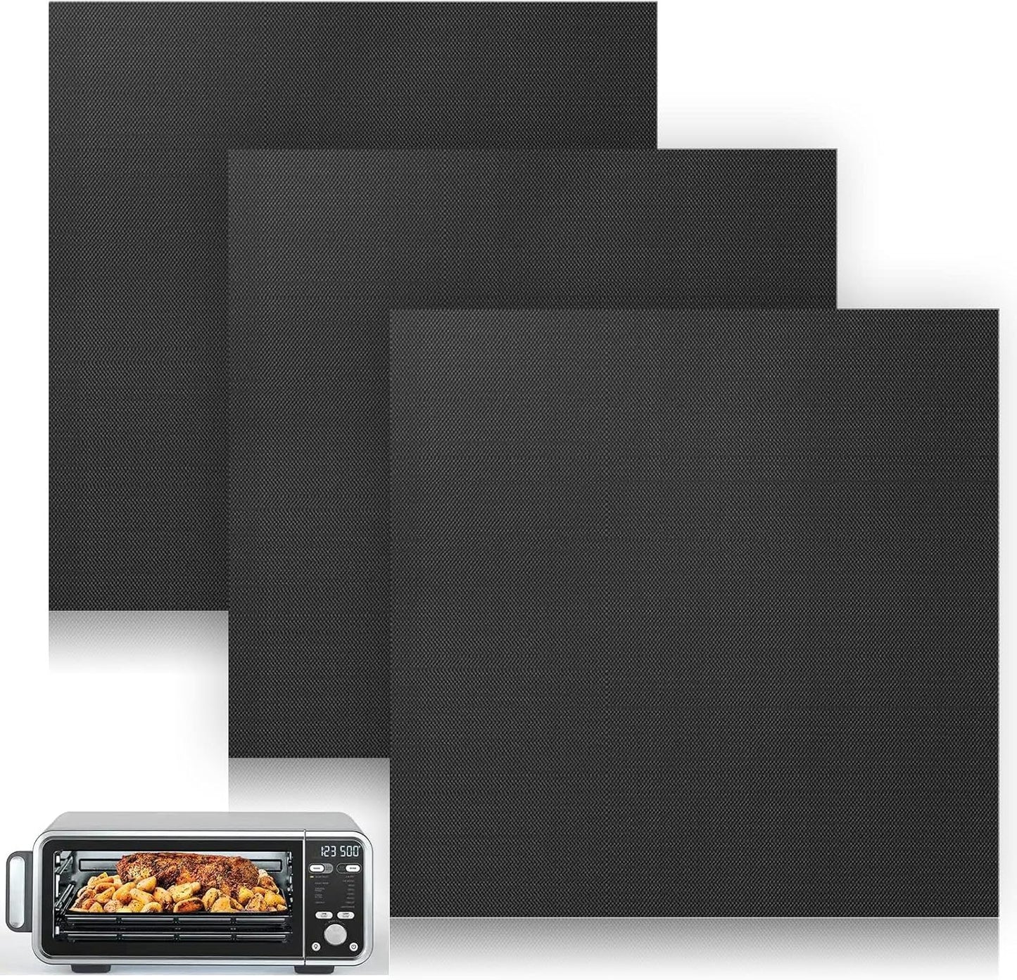 3Pcs Air Fryer Liners Toaster Oven Liners For Bottom Of Oven (12"X12") Reusable Non-Stick Heat Resistant Toaster Liners, Baking Mat for Ninja Foodi SP101 & SP201,black