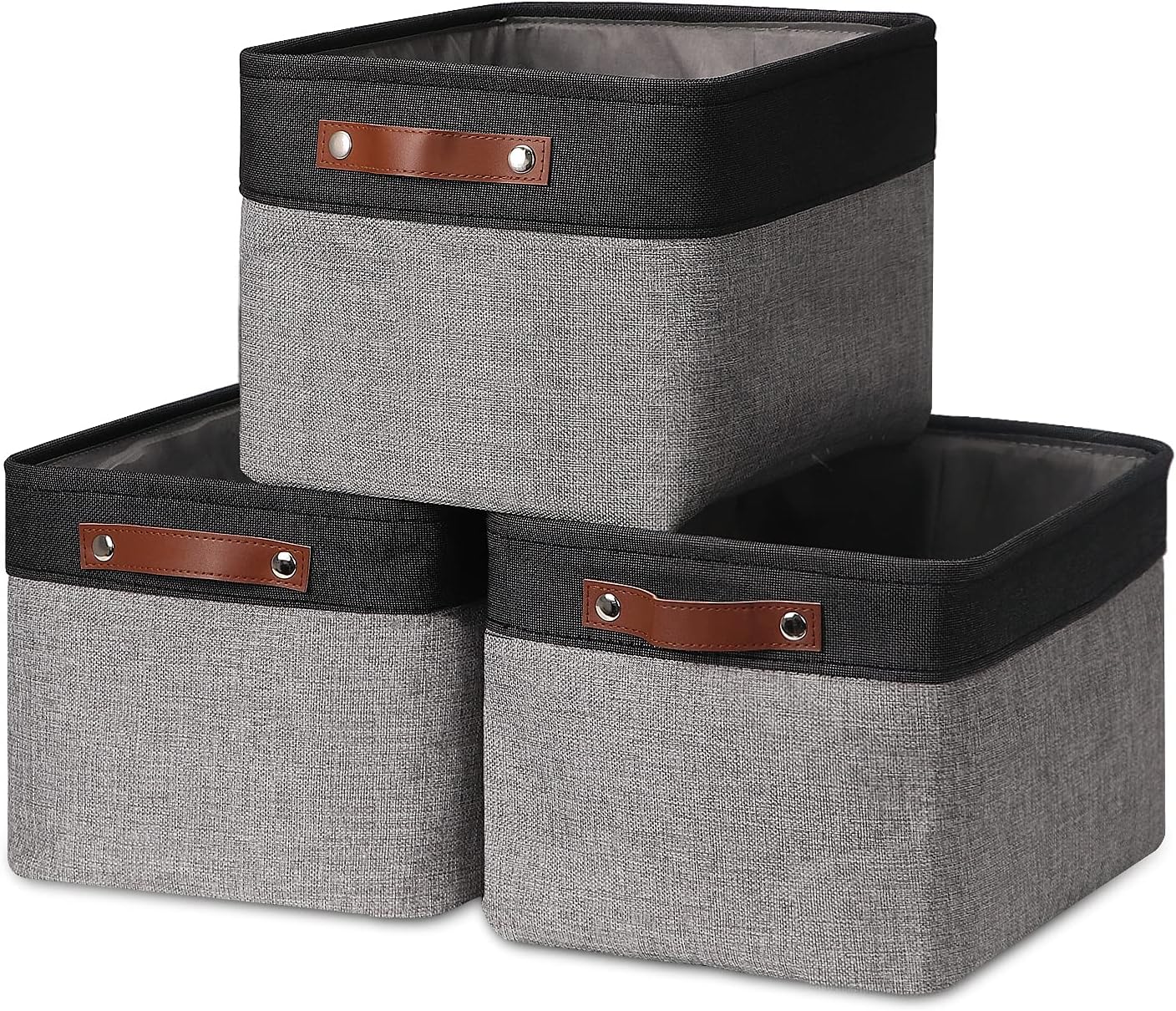 HNZIGE Storage Basket Bins(3 Pack) Large Collapsible Storage Baskets for Organizing Shelf Closet Bedroom, Perfect Storage Bin with Handles for Closet, Clothes, Toy?Black & Gray, 15" x 11" x 9.5")