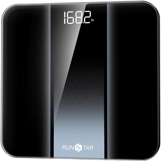 RunStar Digital Bathroom Scale for Body Weight with High Precision, Clear LED Backlight Display, Accurate Scale with 6mm Tempered Glass, 400lb, Silver