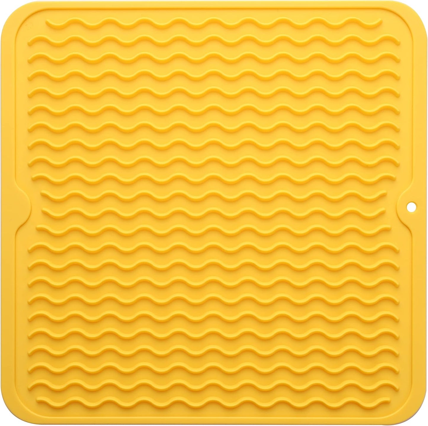 Silicone Dish Drying Mat for Multiple Usage,Easy clean,Eco-friendly,Heat-resistant Silicone Mat for Kitchen Counter or Sink,Refrigerator or Drawer liner Yellow M 12 inches x 12 inches