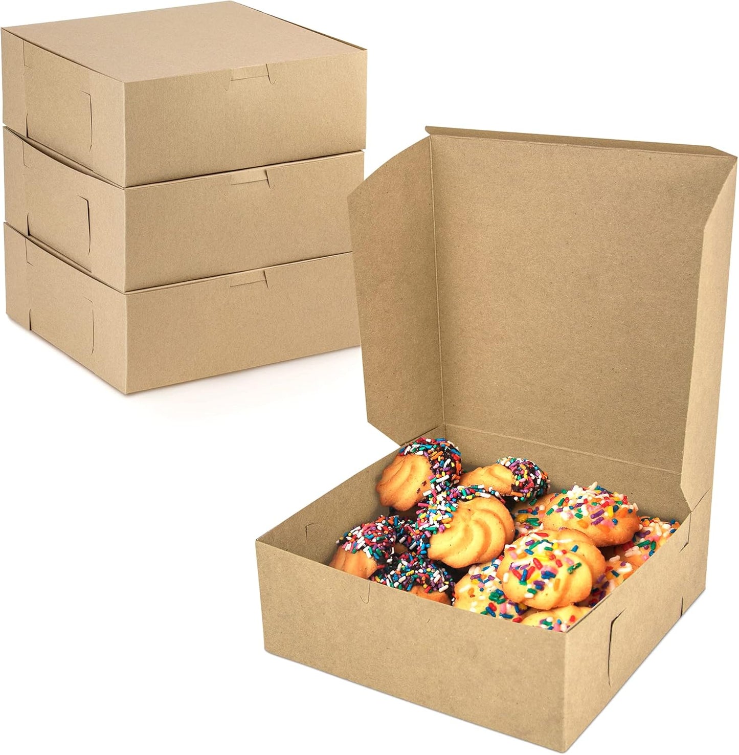 Fit Meal Prep 25 Pack Kraft Bakery Boxes, 8 x 8 x 3 Inches Brown Pastry Boxes, Cardboard Treat Boxes Pie Boxes Cookie Boxes Dessert Boxes for Cupcakes, Chocolates, Donuts, Macarons