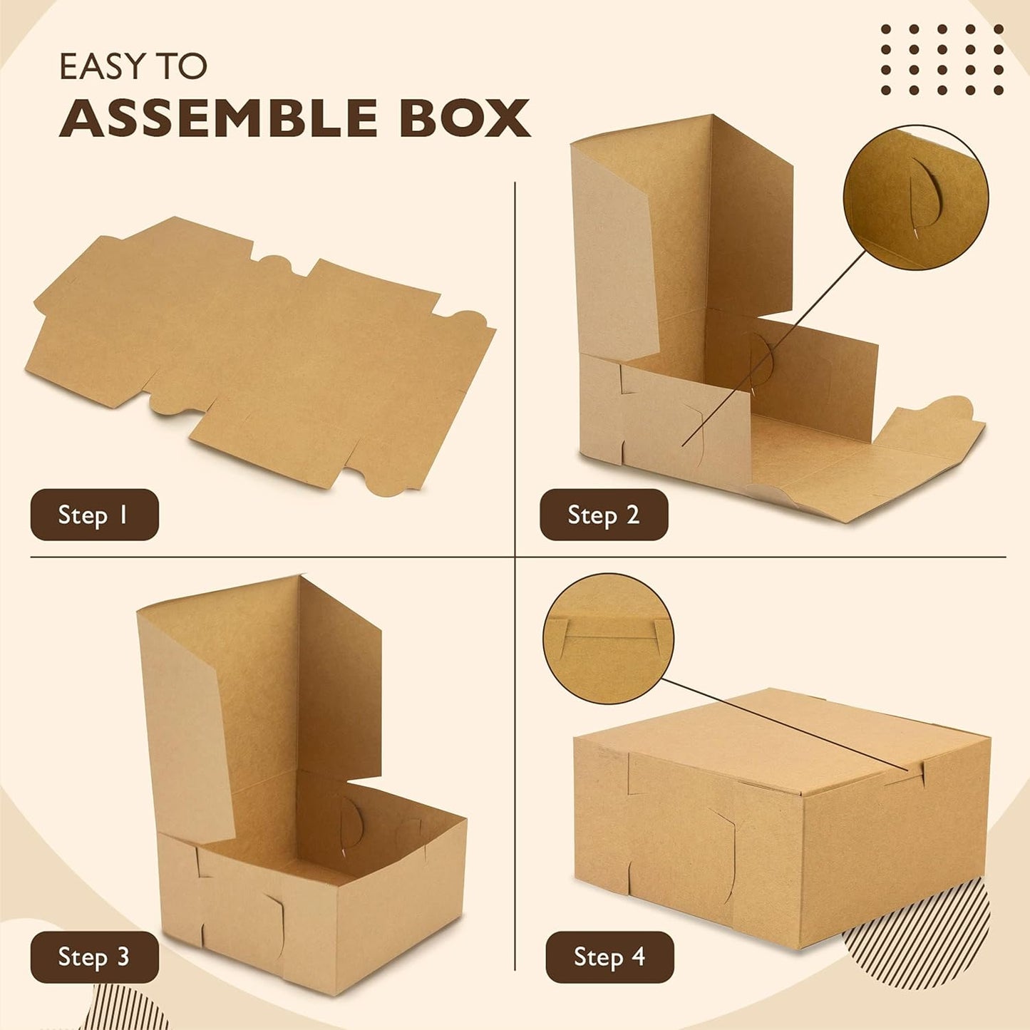 Fit Meal Prep 10 Pack Kraft Bakery Boxes, 9 x 9 x 3 Inches Brown Pastry Boxes, Cardboard Treat Boxes Pie Boxes Cookie Boxes Dessert Boxes for Cupcakes, Chocolates, Donuts, Macarons