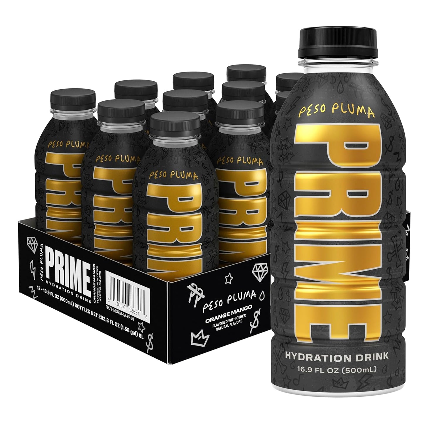 PRIME Hydration PESO PLUMA, Sports Drinks, Electrolyte Enhanced for Ultimate Hydration, 250mg BCAAs, B Vitamins, Antioxidants, Low Sugar, 16.9 Fl Oz, 12 Pack