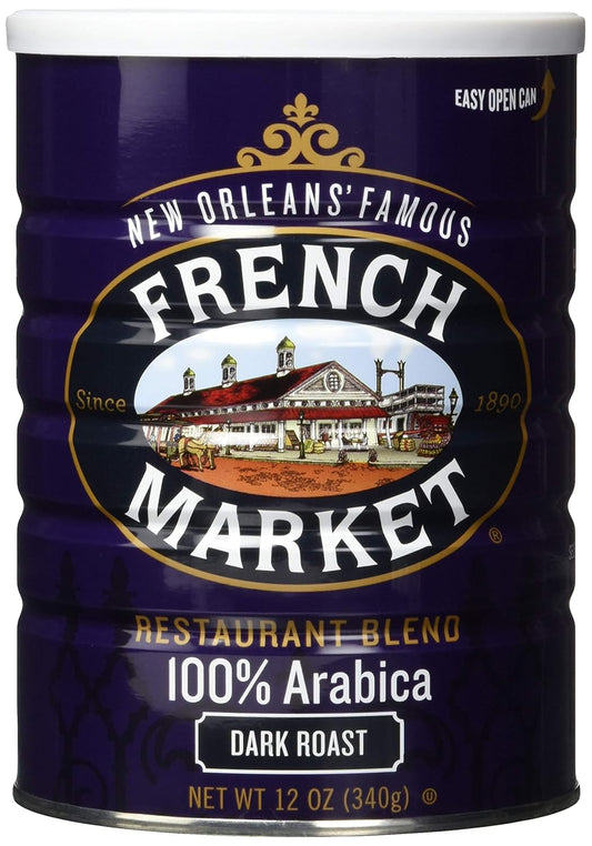 French Market Coffee & Chicory Restaurant Blend Dark Roast Ground Coffee, 12oz Can (Pack of 1)