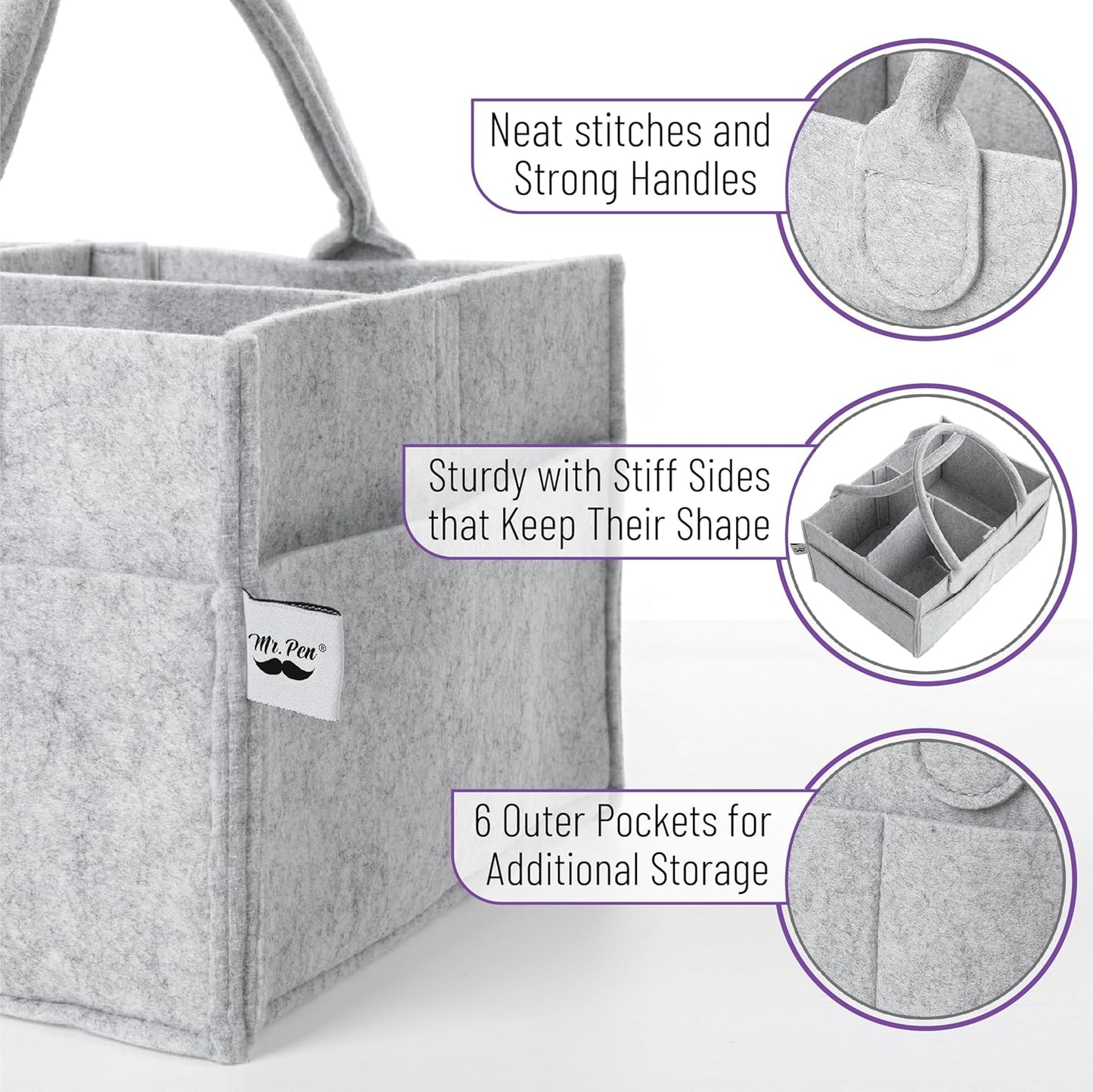 Mr. Pen- Baby Diaper Caddy Organizer, 2 Pack, Gray, Baby Caddy Organizer with Handle, Compact Size, Collapsible & Portable