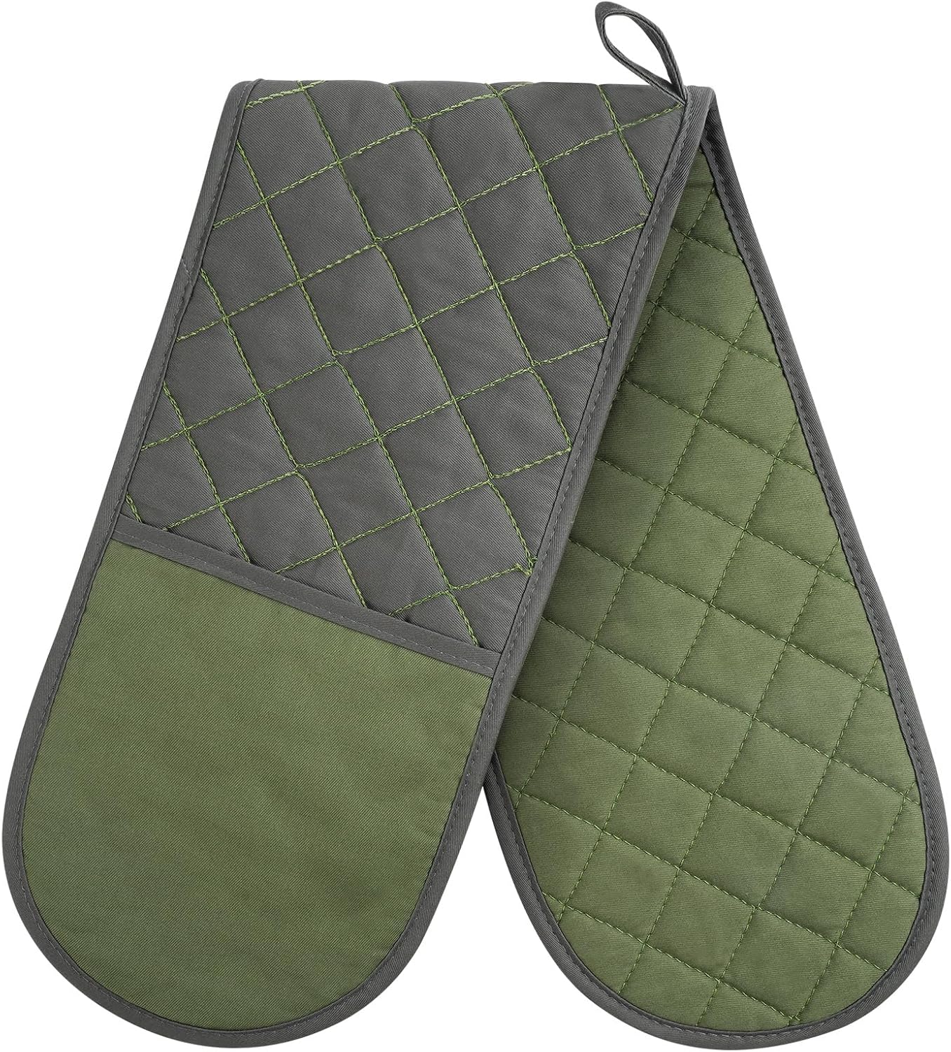 AUAUY Black Double Oven Mitts, 250°C/482°F Heat Resistant BBQ Mittens with Ropes, Silicone Non-Slip Design Kitchen Mittens, Cooking Glove Kitchen Accessories for Cooking Baking Grilling