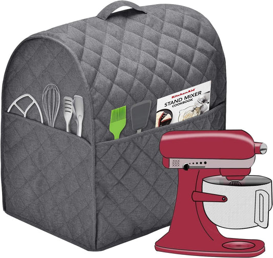 Stand Mixer Dust Cover with 3 Pockets Compatible with KitchenAid Tilt Head, Easy Cleaning,Can Ironable (Dark Gray, Fits for 4.5-Quart and All 5-Quart)