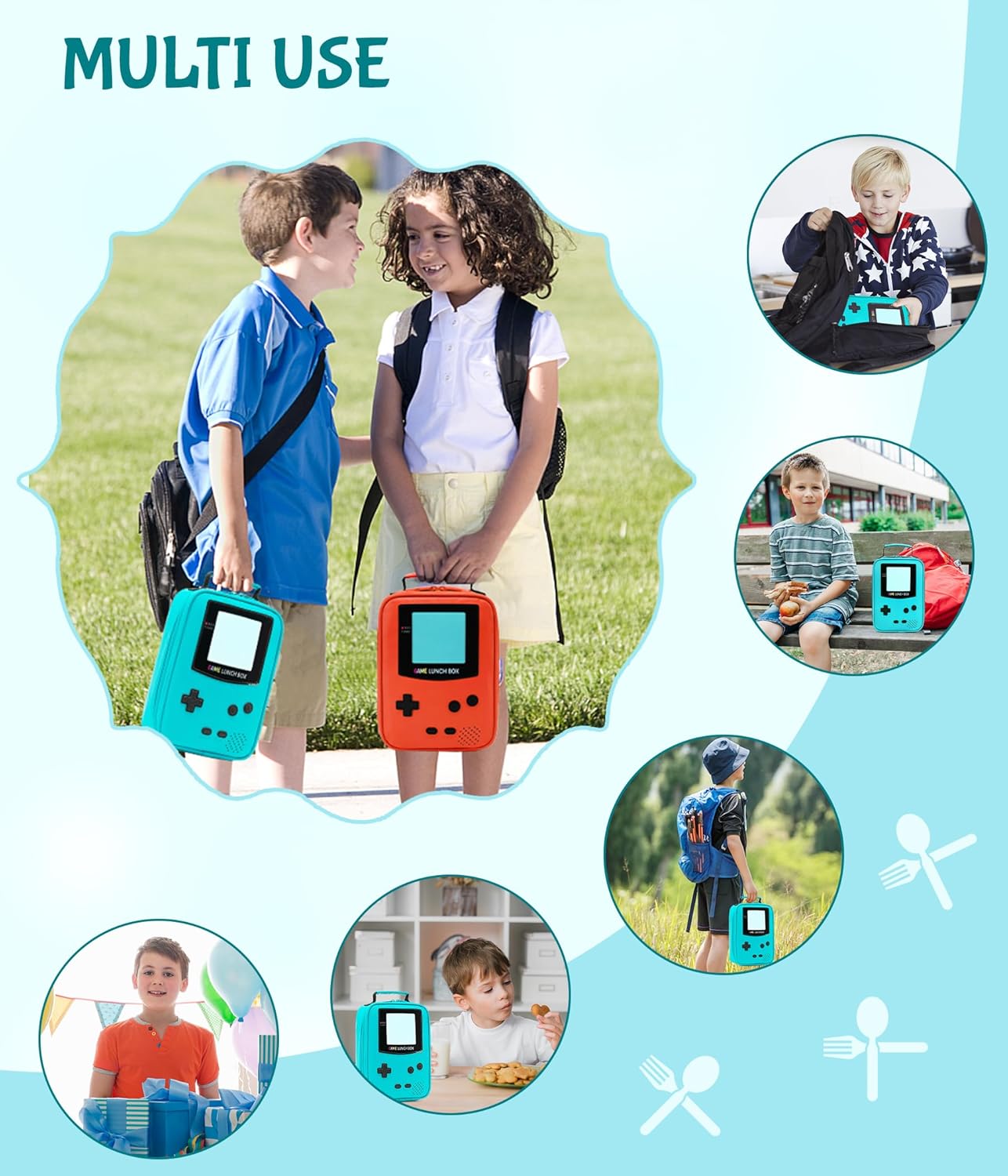 Boy Lunch Box,Kids Lunch Bag Insulated Leather Game Lunch Box for School Thermal Meal Cooler Lunch Boxes for Boy Girl Kid Toddler Teen