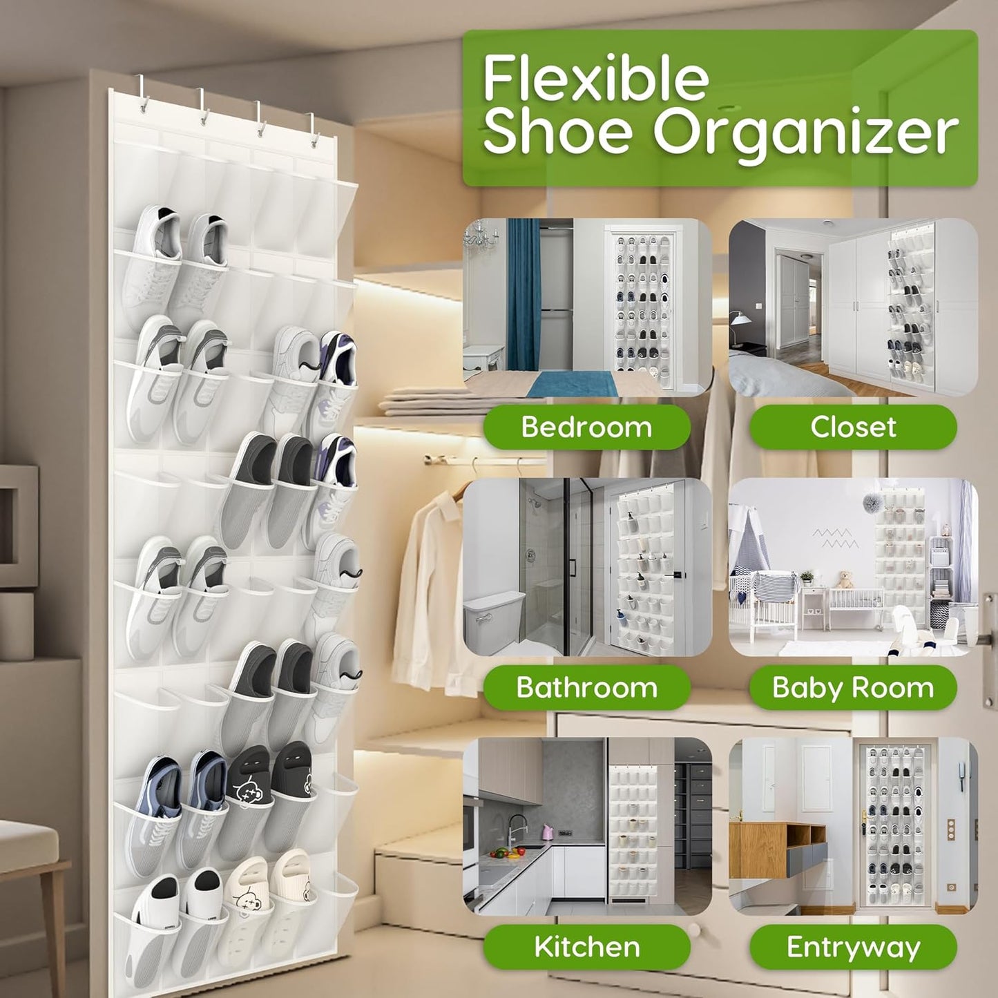 Unjumbly Over the Door Shoe Organizer with 40 Large Breathable Mesh Pockets, Space Saving Shoe Holder, Hanging Shoe Rack for Entryway Bedroom Closet Storage (White, 80 Pockets)