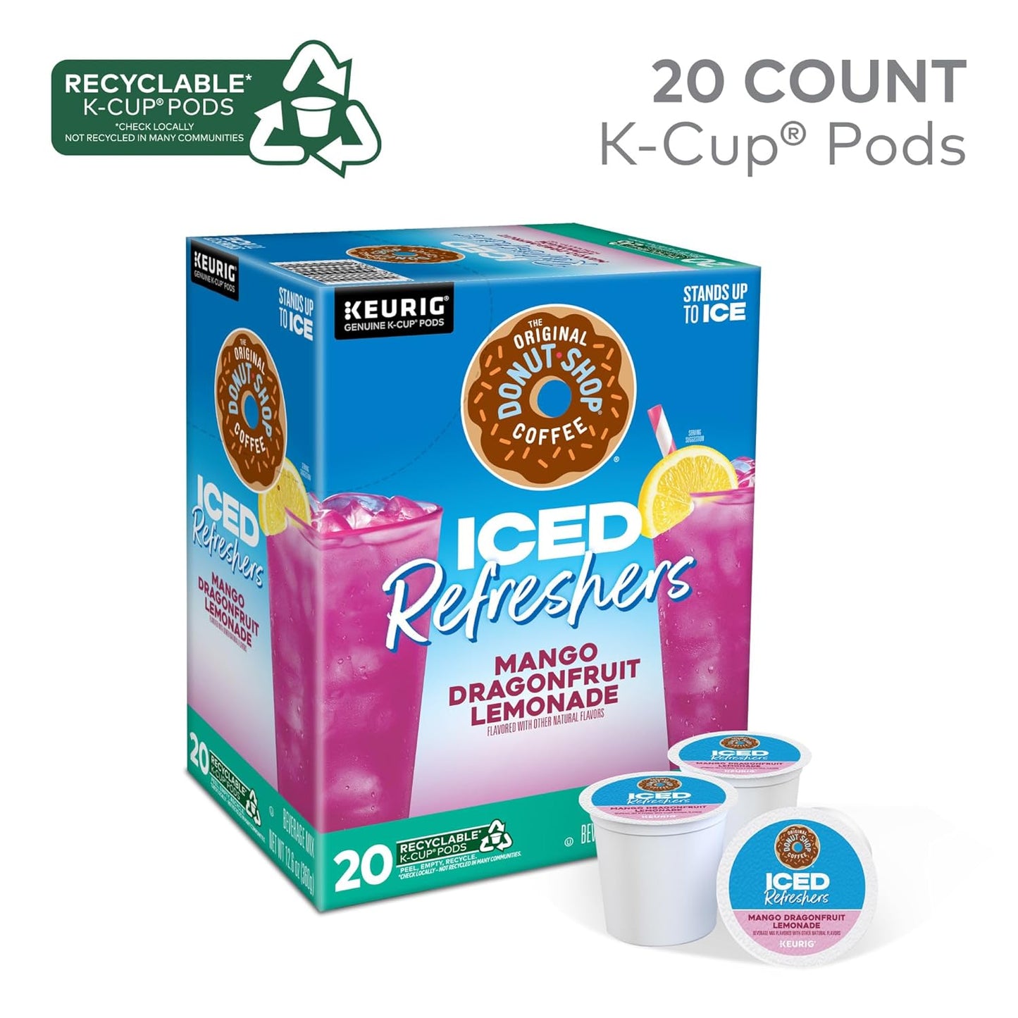 The Original Donut Shop Iced Refreshers, Mango Dragonfruit Lemonade Flavor, Keurig Single Serve K-Cup Pods, 20 Count