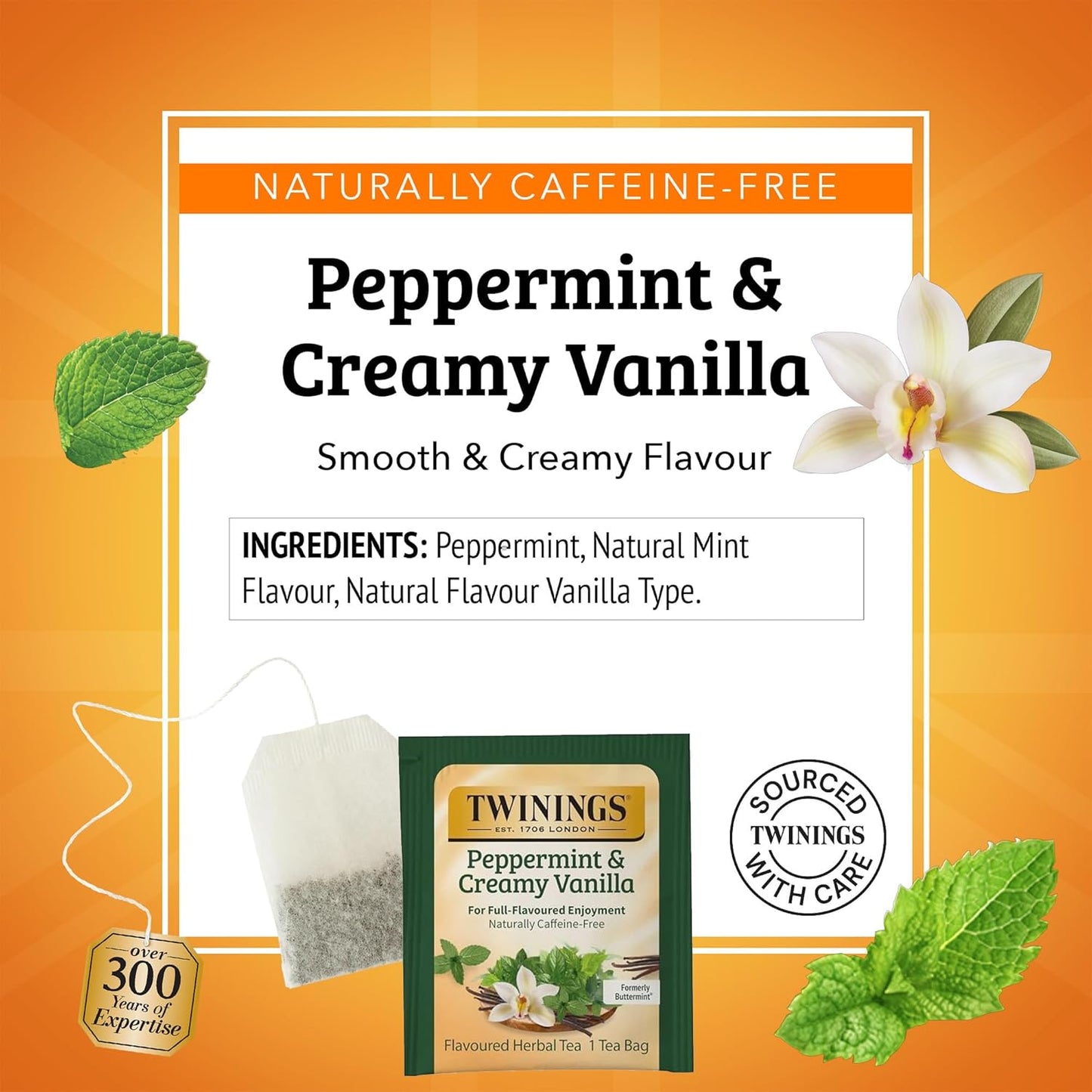 Twinings Peppermint & Creamy Vanilla Herbal Tea Individually Wrapped Bags, 20 Count (Pack of 6), Formerly Buttermint, Naturally Caffeine-Free, Enjoy Hot or Iced, 120 Teabags