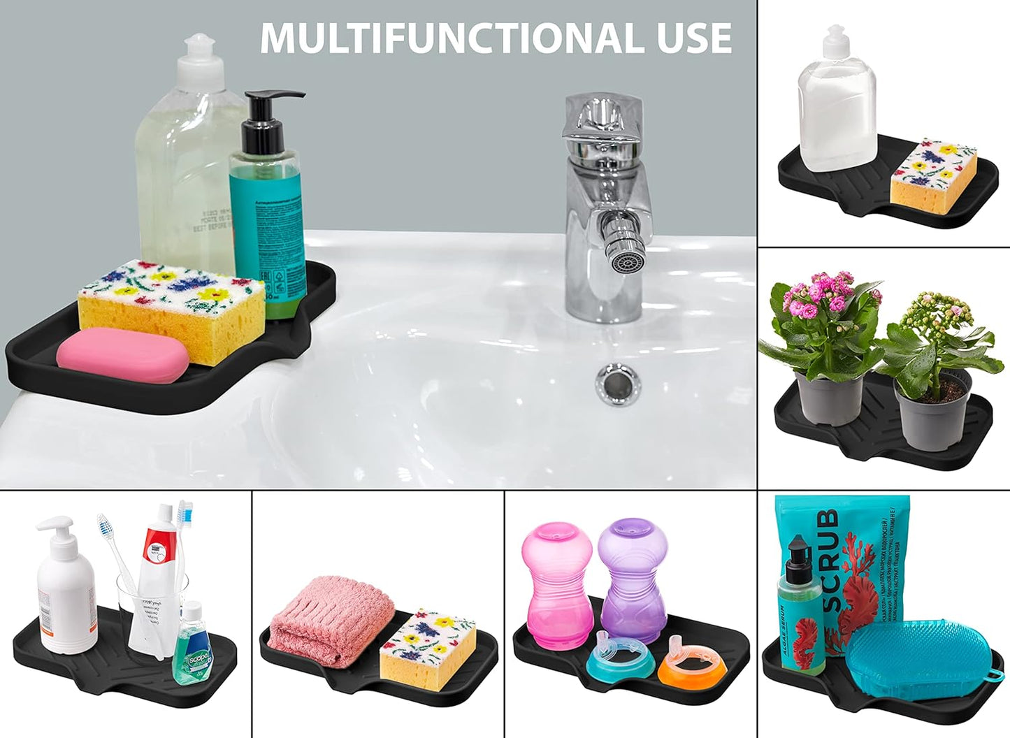 Multi-Functional Black Soap Holder - Soap Bar & Sponge Holder, Space-Saving Sink Caddy - Organize Your Kitchen!