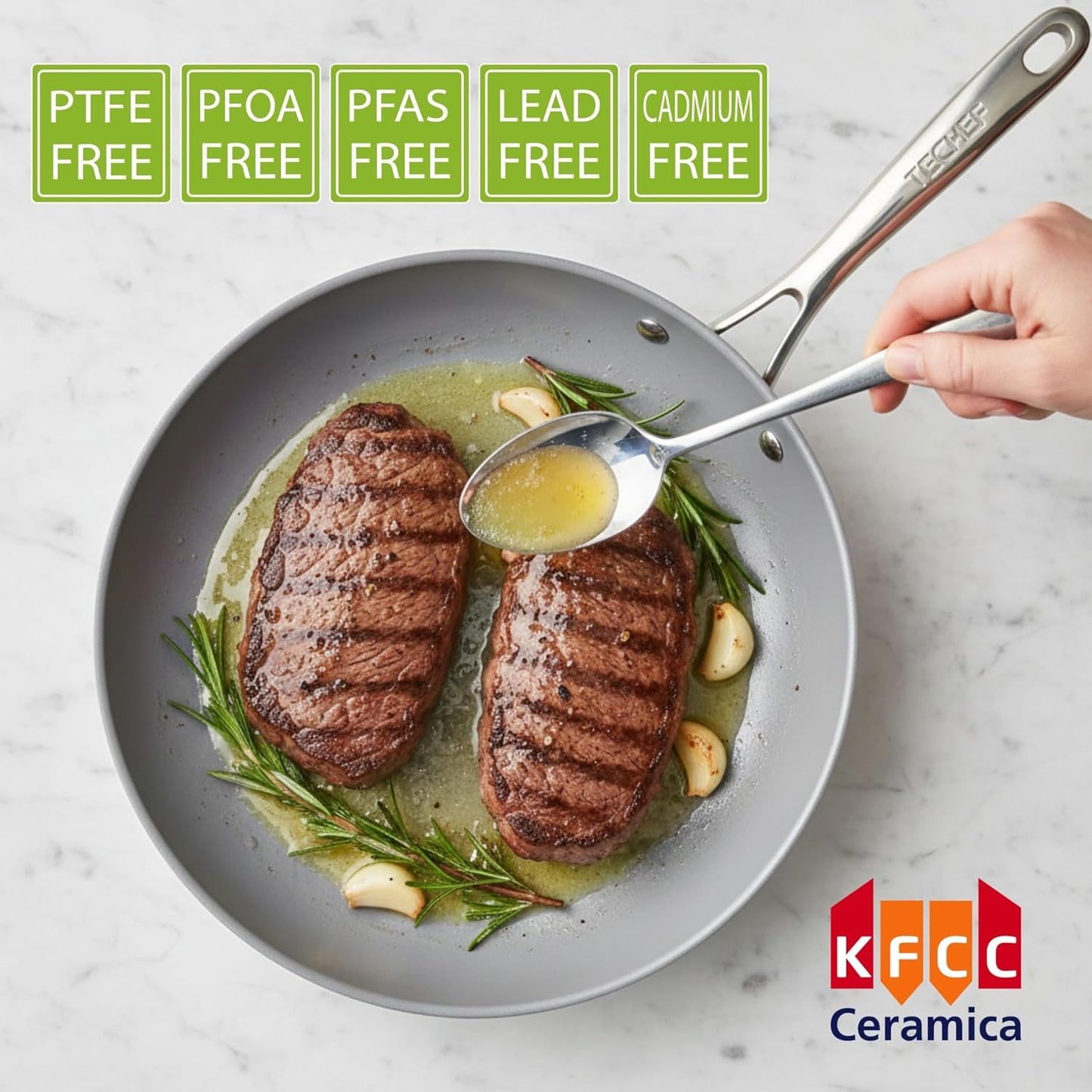TECHEF - CeraTerra Ceramic Nonstick Frying Pan Skillet, (PTFE, PFAS, and PFOA Free), Dishwasher Oven Safe, Stainless Steel Handle, Induction-Ready, Made in Korea (10-in)