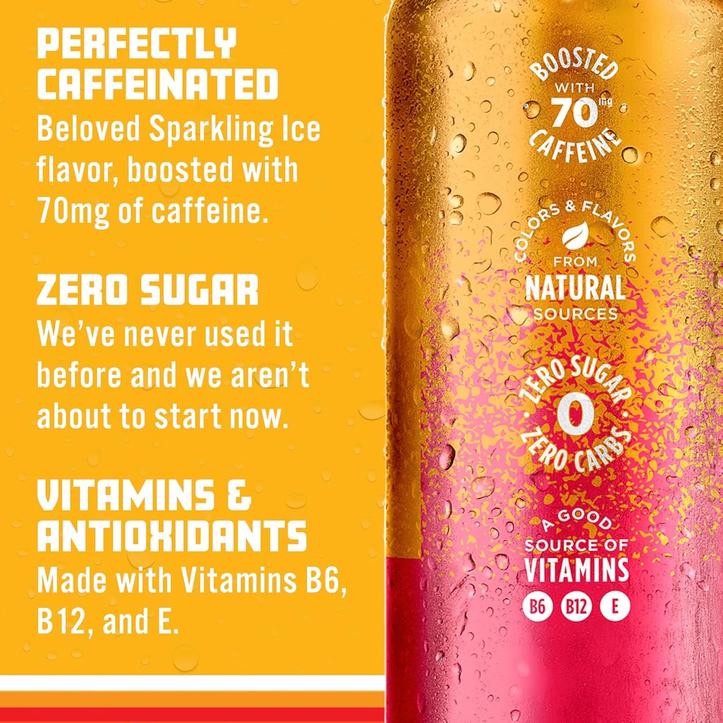 Sparkling Ice Caffeine Watermelon Lemonade Sparkling Water with Caffeine, Zero Sugar, with Antioxidants and Vitamins,16 fl oz Cans (Pack Of 12)