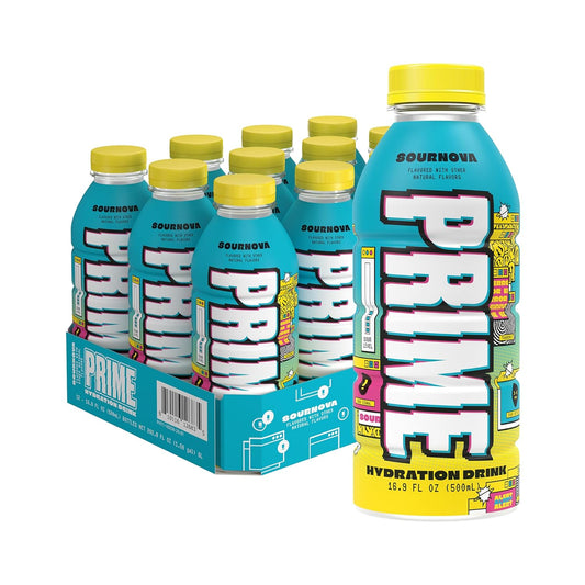 PRIME Hydration SOURNOVA, Sports Drinks, Electrolyte Enhanced for Replenishing Fluids, 250mg BCAAs, B Vitamins, Antioxidants, Low Sugar, 16.9 Fl Oz, 12 Pack