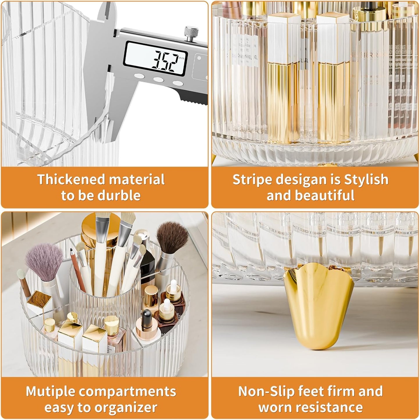 360° Rotate Makeup Brush Holder Organizer, Makeup Organizers Countertop, Makeup organization and Skincare Storage for Vanity, Desktop, Bathroom (Clear)