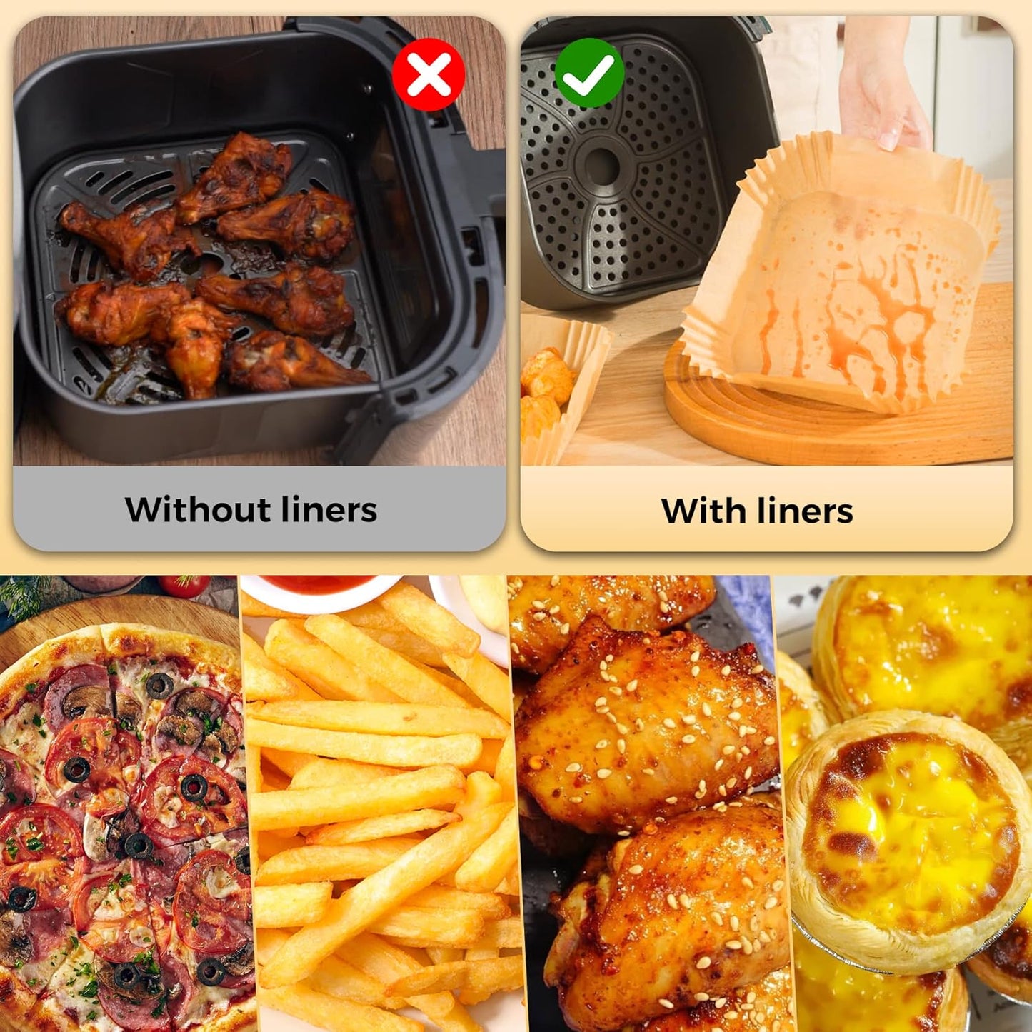 Air Fryer Liners Disposable, 200Pcs 8" Square Unbleached Parchment Paper Liners Non-Stick & Waterproof Oilproof for 5-8 QT Airfryer Basket, Baking, Roasting Microwave, Oven