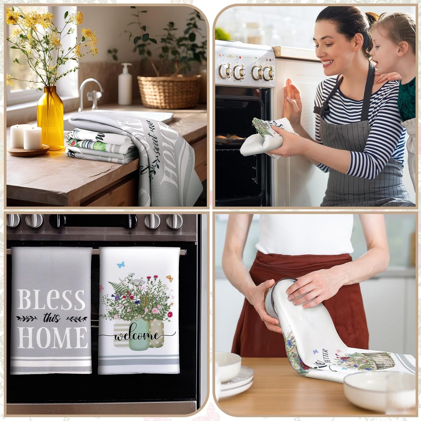 Boyiee Set of 6 Floral Kitchen Towels Wildflower Dish Towels Butterfly Truck Tea Towels 24 x 16 Inches Absorbent Hand Towels Flower Lover Housewarming Gifts for Farmhouse Kitchen Bathroom Decorations