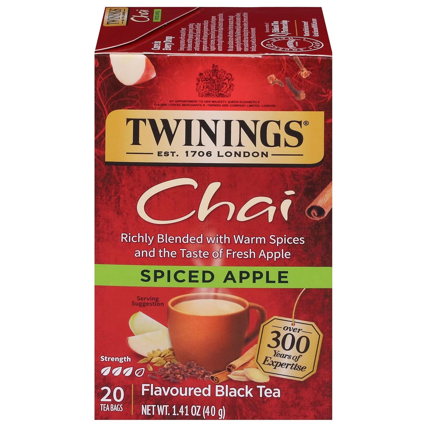 Twinings Spiced Apple Chai Black Tea Individually Wrapped Bags, 20 Count (Pack of 1), Sweet, Savoury Spices, Caffeinated, Enjoy Hot or Iced, 20 Teabags