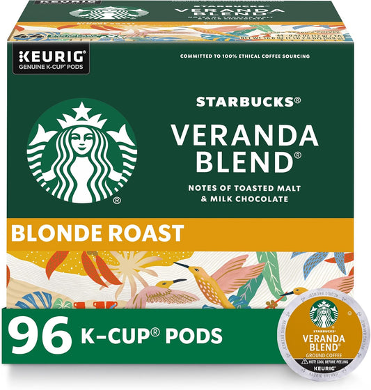 Starbucks K-Cup Coffee Pods, Starbucks Blonde Roast Coffee, Veranda Blend for Keurig Brewers, 100% Arabica, 4 boxes (96 pods total)