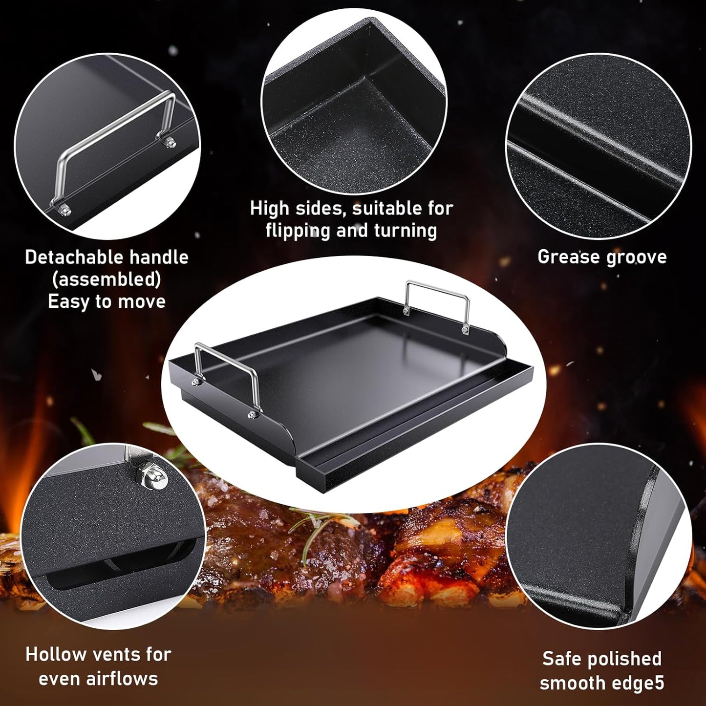 Cast Iron Griddle for Gas Grill, Nanoceramic Nonstick Flat Top Griddle Insert for Outdoor Gas Grill