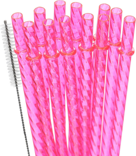 Dakoufish 12 Inch Reusable Clear Plastic Swirl Drinking Straws for 30 oz & 40 oz Jars/Tumblers,Set of 12 Pcs Replacement Crystal Rose Straws with Cleaning Brush (12inch,Rose)