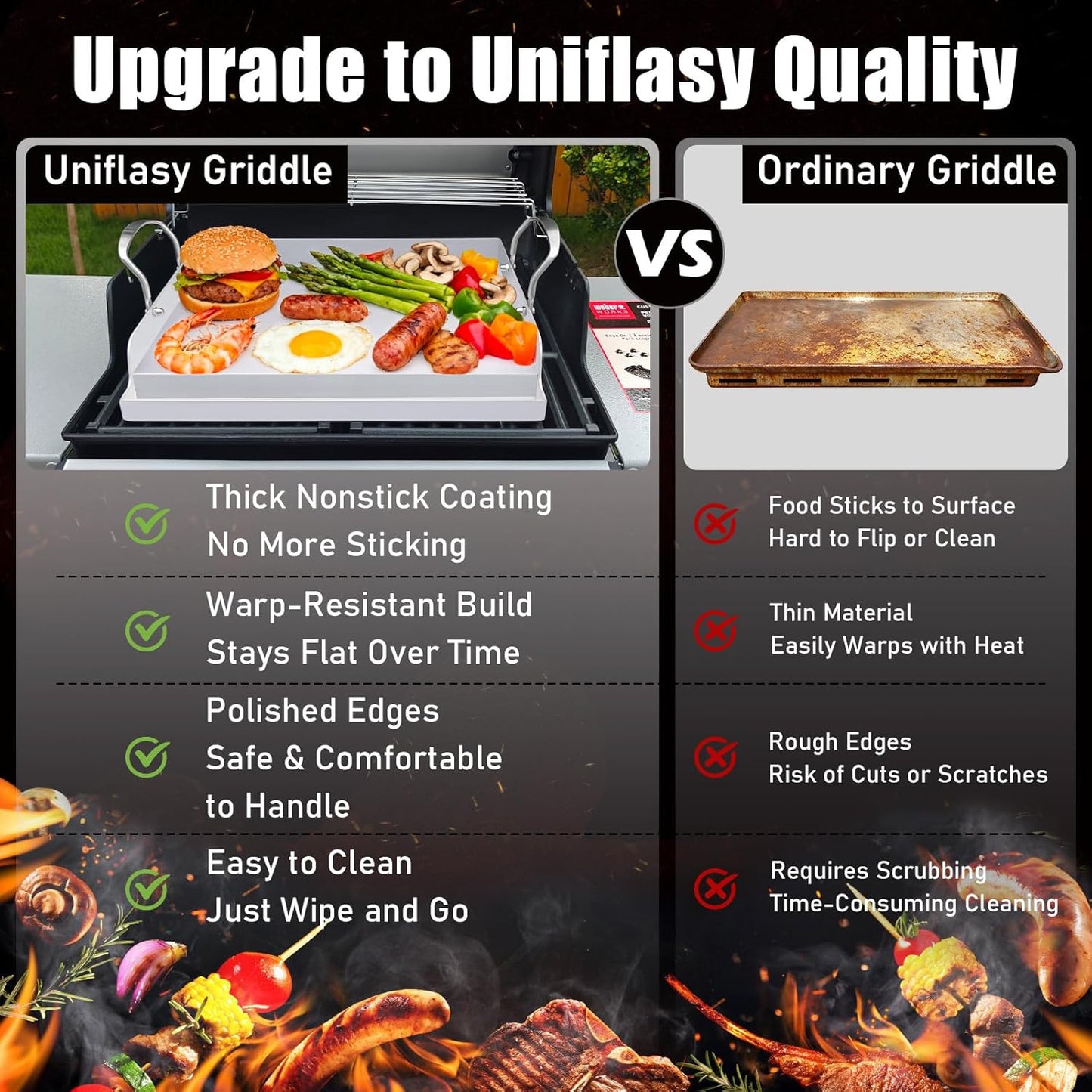 Nonstick Stainless Steel Griddle for Gas Grill Nanoceramic Griddle for Gas Top Stove 17" x 13" Flat Top Plate Cooking Skillet Pan Teppanyaki for Camping Outdoor Tailgating Plancha Para Cocinar