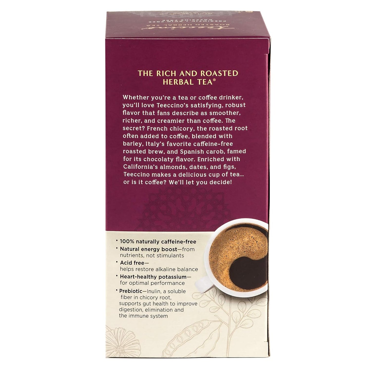 Teeccino Mocha Herbal Tea - Rich & Roasted Herbal Tea That’s Caffeine Free & Prebiotic for Natural Energy, 25 Tea Bags