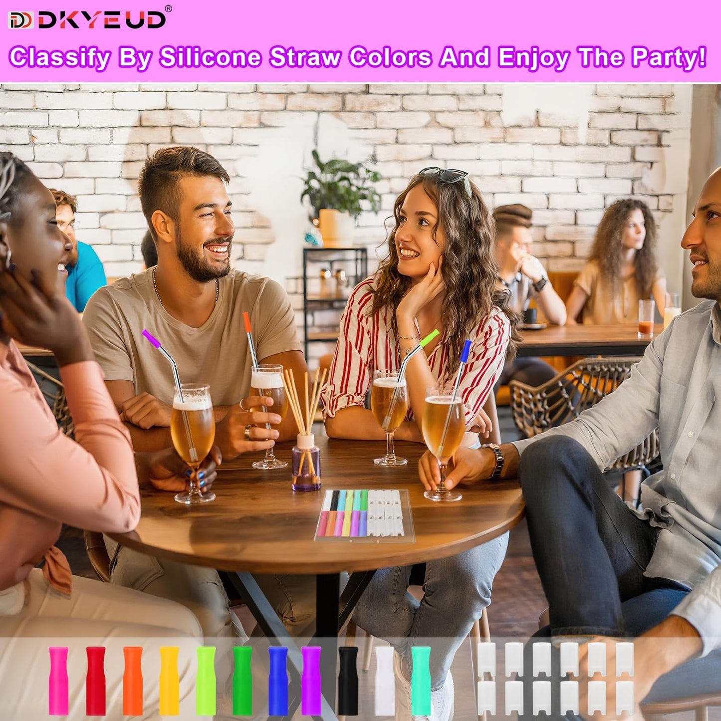 24PCS 12 Colors Food-Grade Metal Straws Reusable Silicone Tips,Silicone Base Sleeve,Only Fit Diameter 0.32In- 8mm Stainless Steel Straws,BPA Free, Eco-Friendly