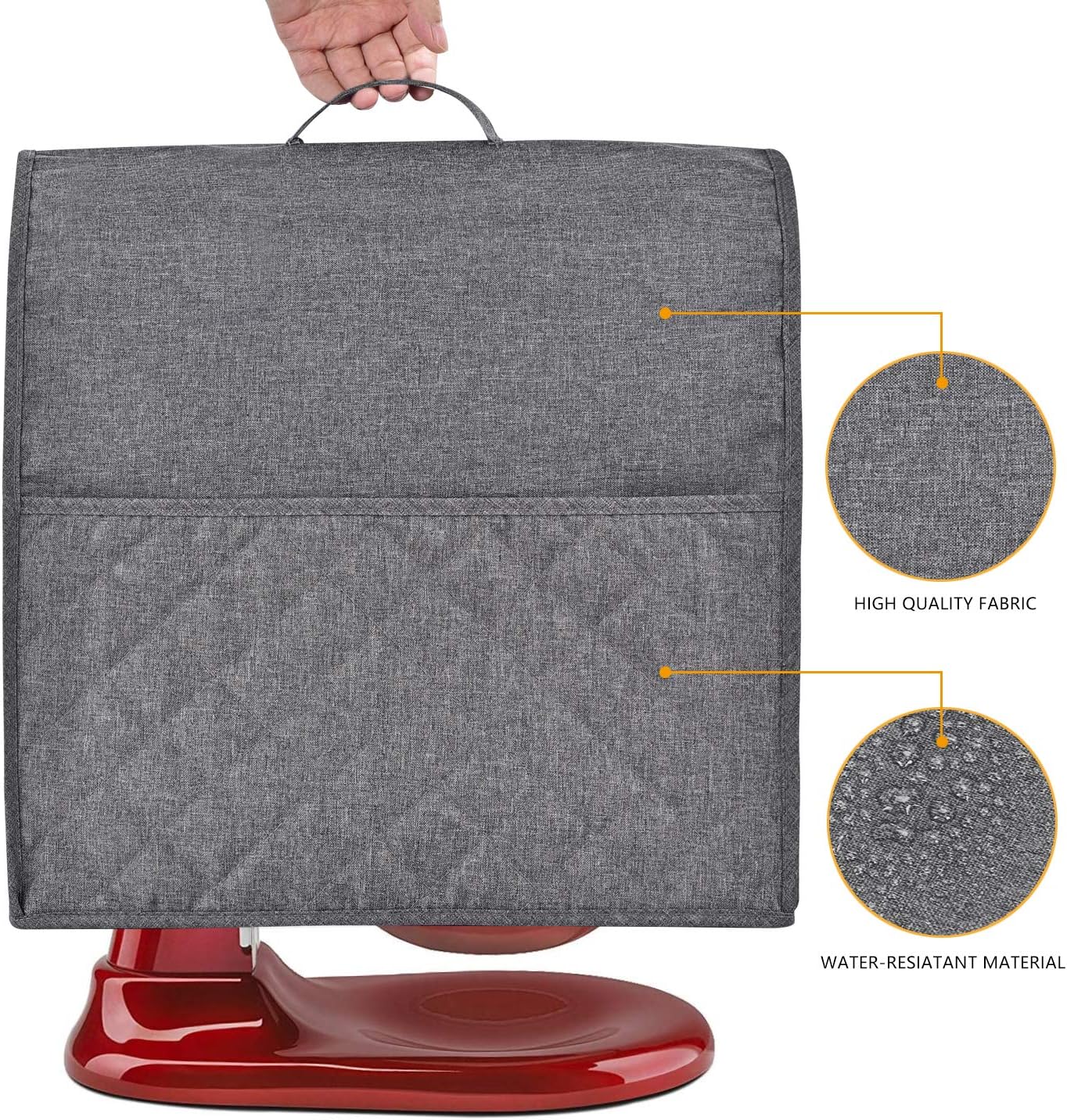 Stand Mixer Dust-proof Cover for KitchenAid Mixer，Multi Pockets for Various Kitchen Appliance Accessories，Water-resistant，Easy Cleaning (Grey, Fit for Bowl Lift 5-8 Quart)