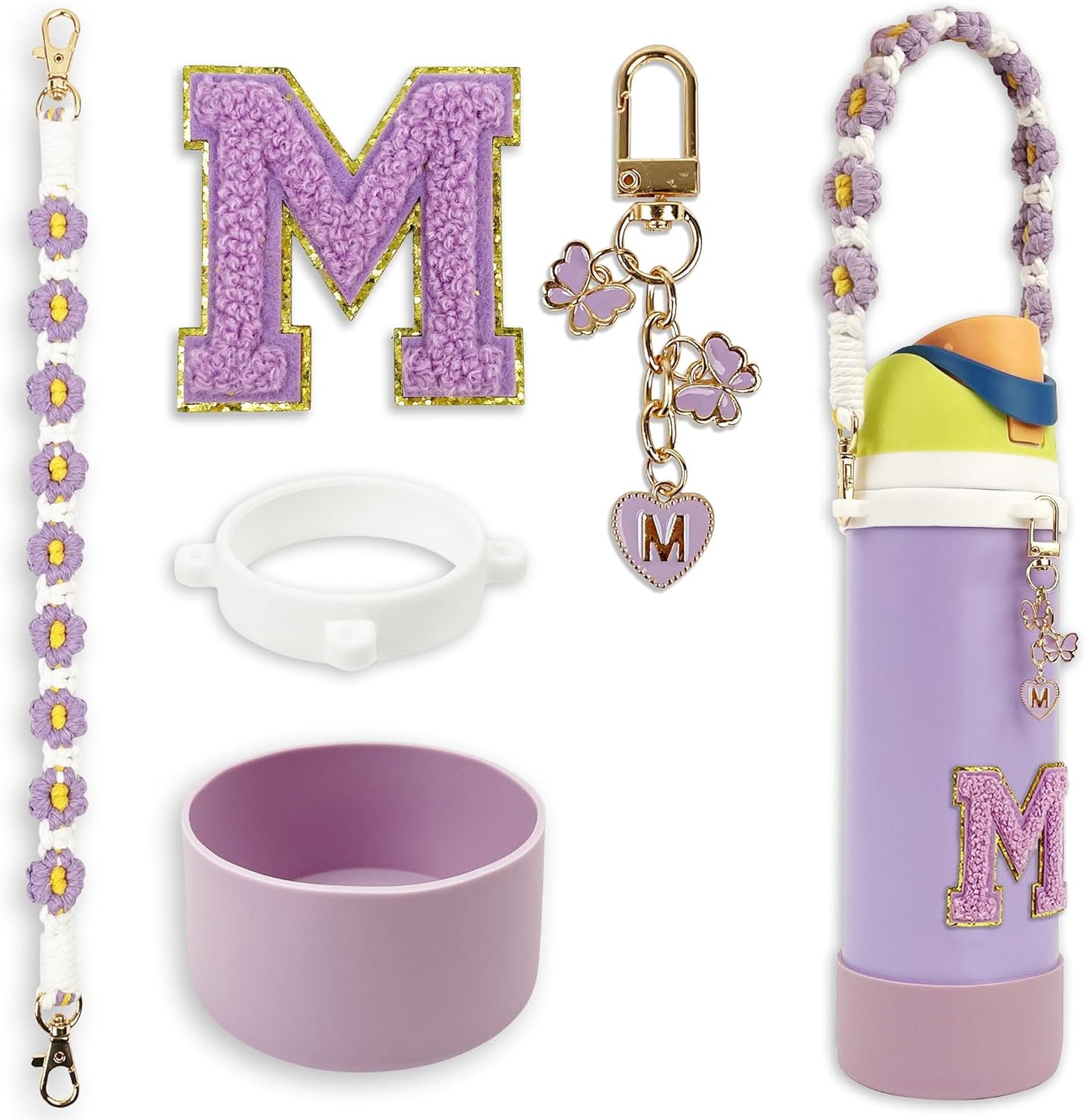 SITKOL Silicone Boot Cute Monogram Set Compatible with Owala Water Bottle 24 oz, 32 oz, 40 oz - Perfect Letter Owala Accessories for Owala Tumbler, Owala Free Sip, Pink Owala, Black Owala