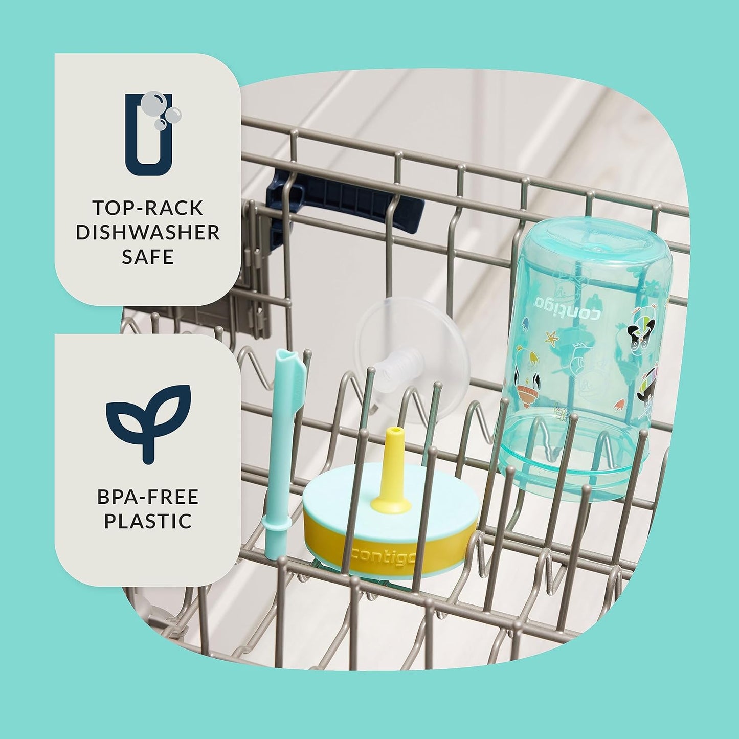 Contigo Kids’ Leighton Straw Tumbler with Spill-Proof Lid 14oz. 2 Pack Blueberry & Jade