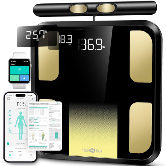 RunStar Smart Scale for Body Weight, Full-Body Bathroom Scale with 8 Electrodes for BMI, Muscle Mass, 3-Metric Display, High-Accuracy Body Composition Monitor with 28 Metrics & App Connectivity