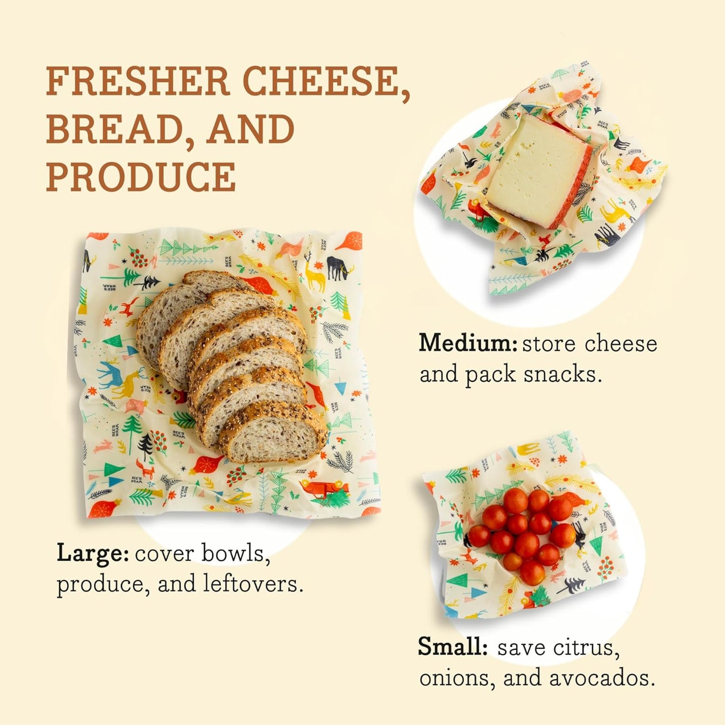 Bee's Wrap Beeswax Wraps for Food - Made in USA Reusable & Organic Food Wraps, Sandwich Wrap & Bowl Covers - Eco-Friendly Alternative to Aluminum Foil, Winter Wonderland 3 Pack (S, M, L)
