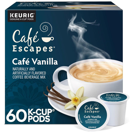 Café Escapes Café Vanilla Coffee Beverage, Single-Serve K-Cup Pods, 60 Count