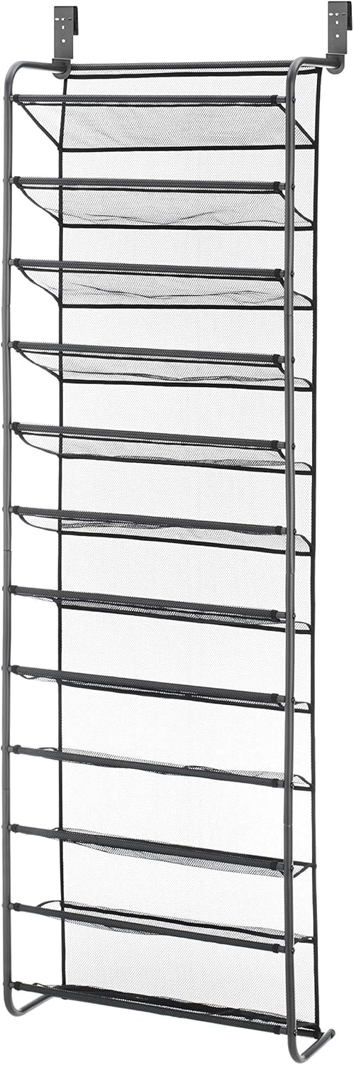 Whitmor 36 Pair Over-The-Door Rack-Gunmetal Gray Shoe Organizer