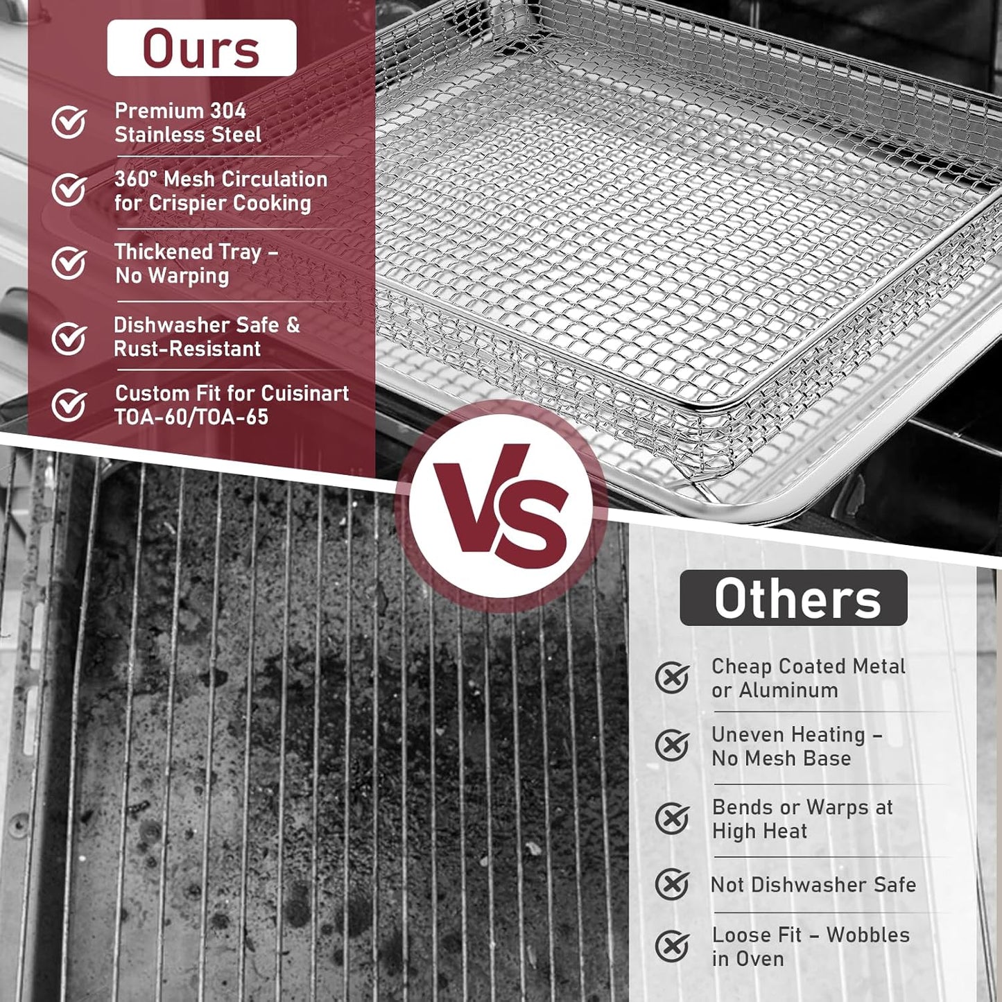 Stainless Steel Air Fryer Basket and Tray for Cuisinart TOA-60/TOA-65/TOA-70 Oven, Air Fryer Tray Replacement for Ninja Combi Cooker SFP701 Air Fryer Basket for Oven Air Fryer Pan Accessories for Oven