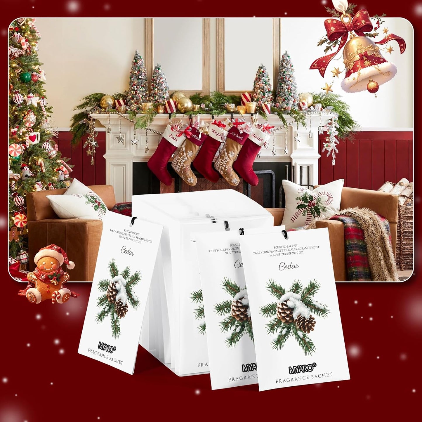 MYARO 12 Packs Cedar Scented Sachets for Drawer and Closet, Fresh Scents Drawer Deodorizers Long Lasting Air Freshener for Home Car House Fragrance