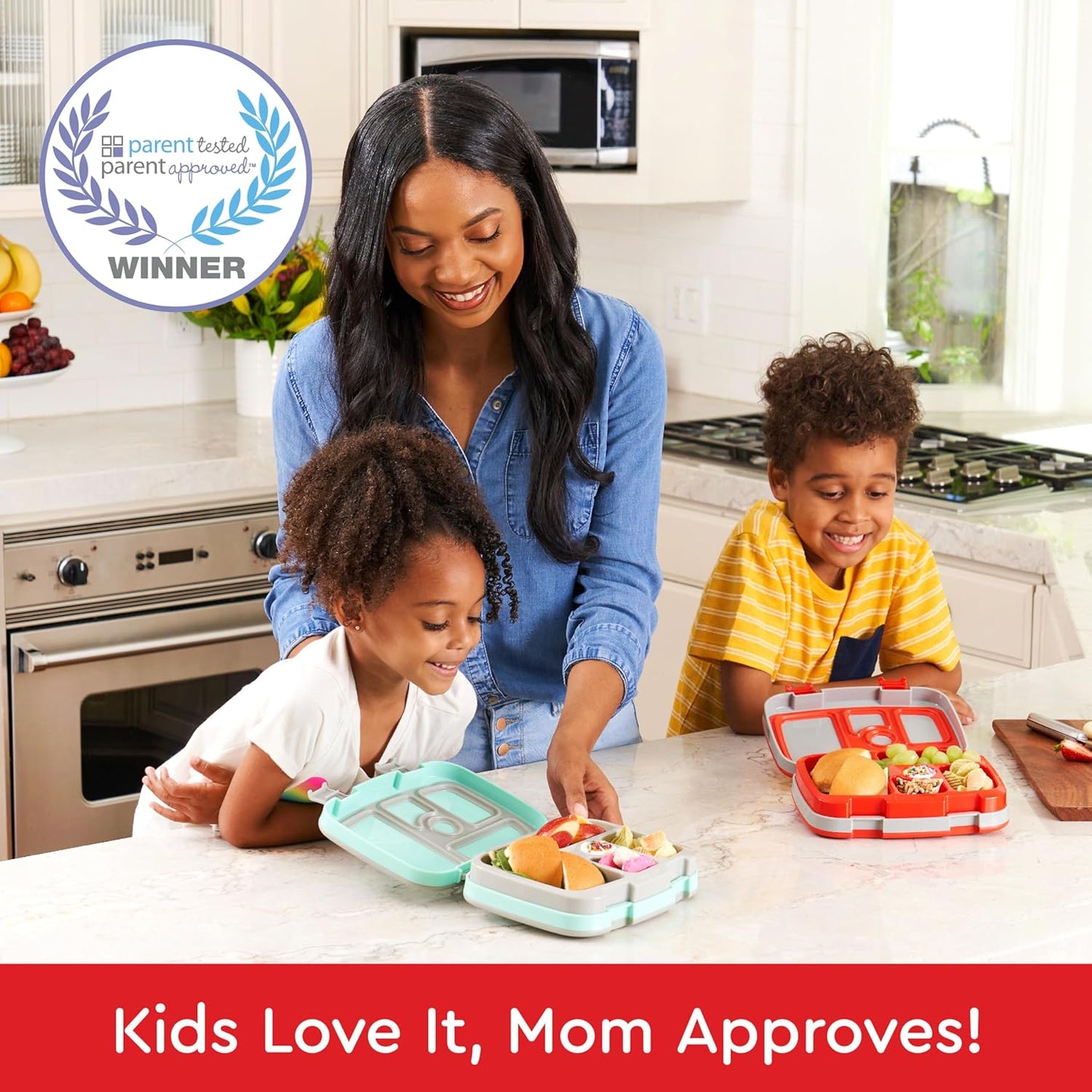 Bentgo Kids Prints Leak-Proof, 5-Compartment Bento-Style Kids Lunch Box - Ideal Portion Sizes for Ages 3-7, Durable, Drop-Proof, Dishwasher Safe, & PFAS & BPA-Free Materials (Trucks)