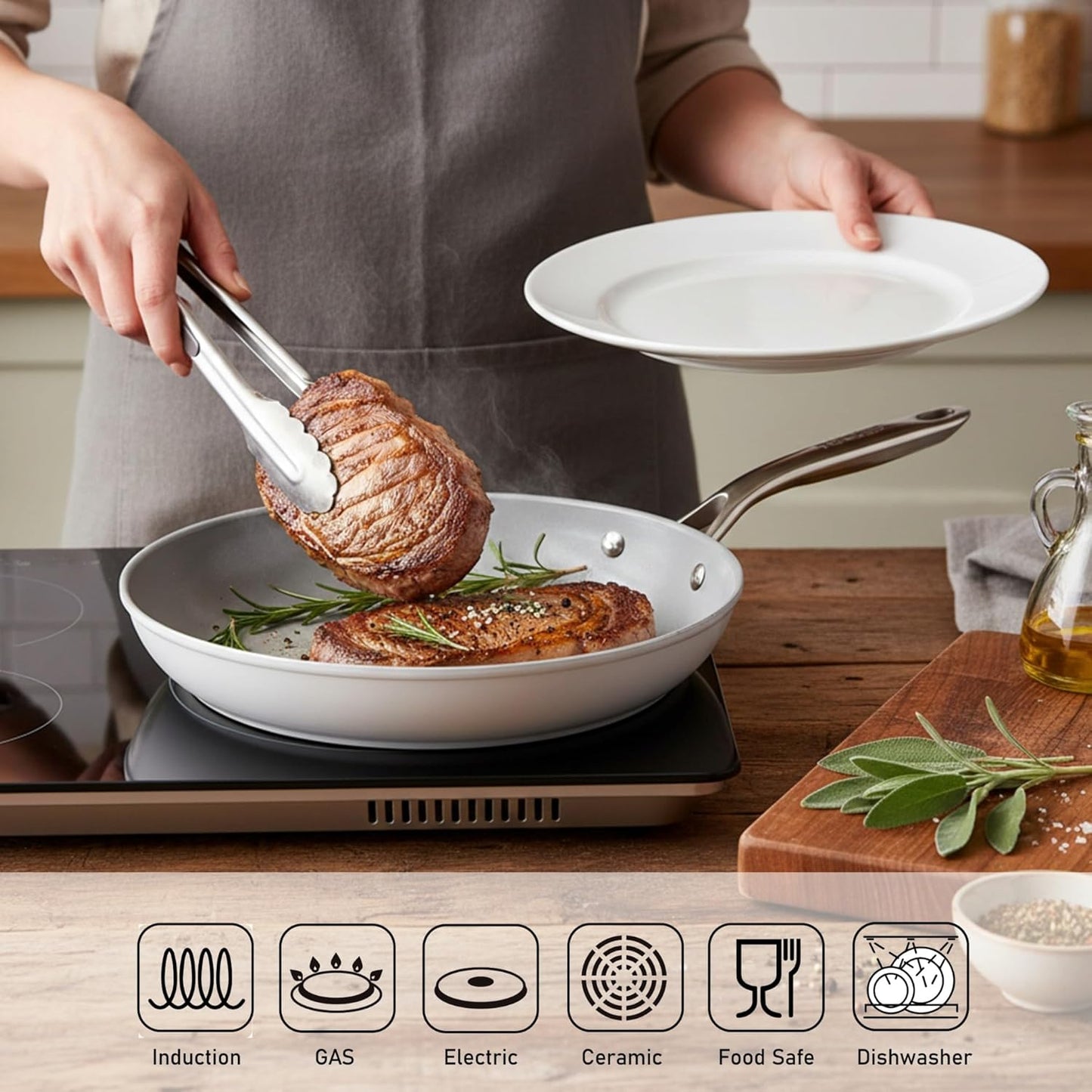 TECHEF - CeraTerra Ceramic Nonstick Frying Pan Skillet, (PTFE, PFAS, and PFOA Free), Dishwasher Oven Safe, Stainless Steel Handle, Induction-Ready, Made in Korea (12-in)