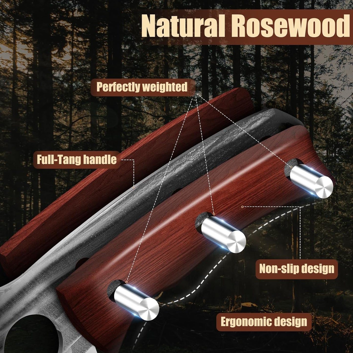 Kitchen Knife Set, Hand Forged Chef Knife Set with Full Tang Wood Handle, High Carbon Steel Butcher Knife Set for Meat Cutting Cleaver Knife Set for Vegetables Camping BBQ Ideal Gifts