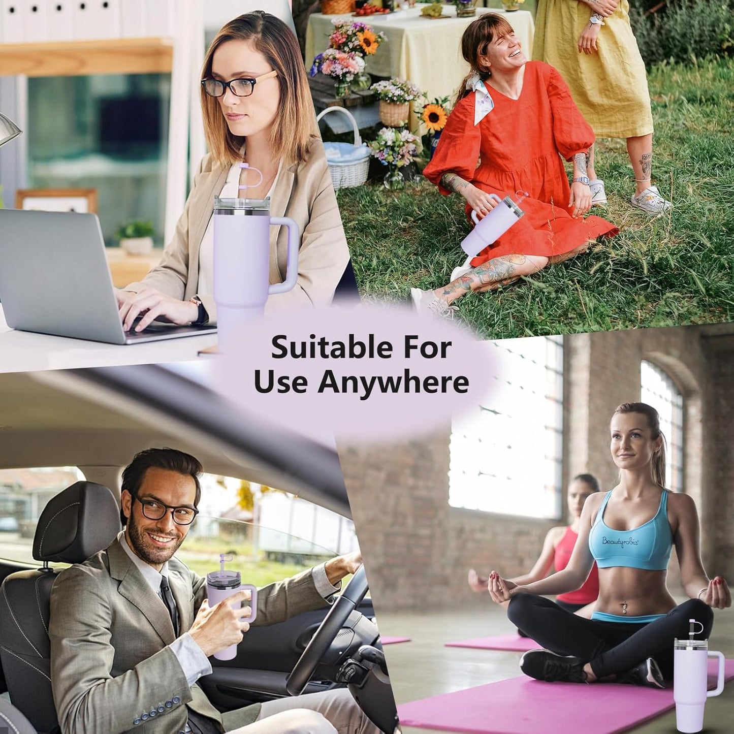 Silicone Spill Stopper Set Compatible with Stanley Cup 2.0 30oz & 40oz with Straw Cover (Set of 2, Orchid)